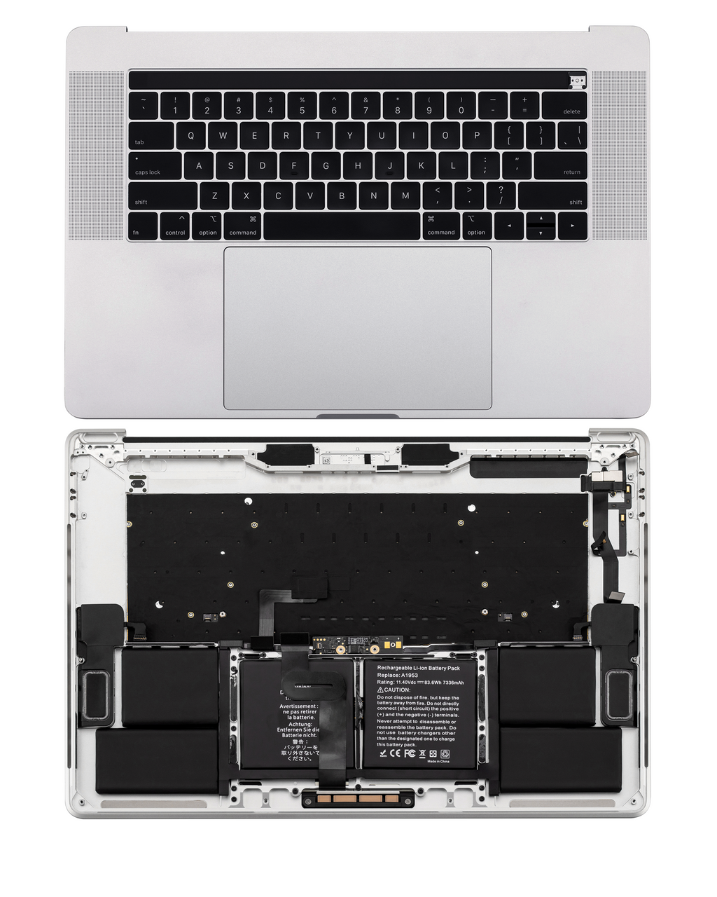 Top Case Complete Set (with Battery and Keyboard) for MacBook Pro 15" A1990 (2018-2019) Silver (US English)
