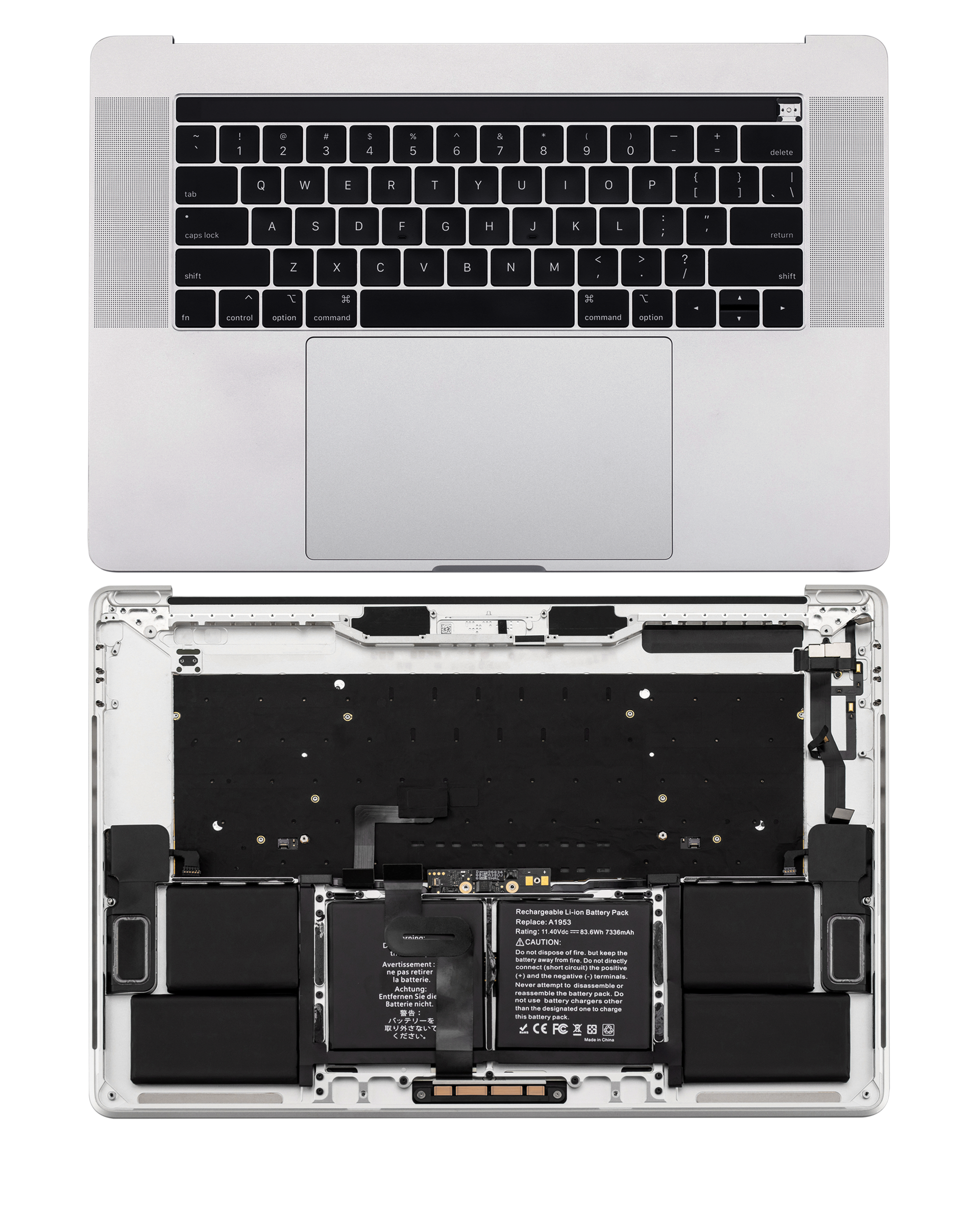 Top Case Complete Set (with Battery and Keyboard) for MacBook Pro 15" A1990 (2018-2019) Silver (US English)