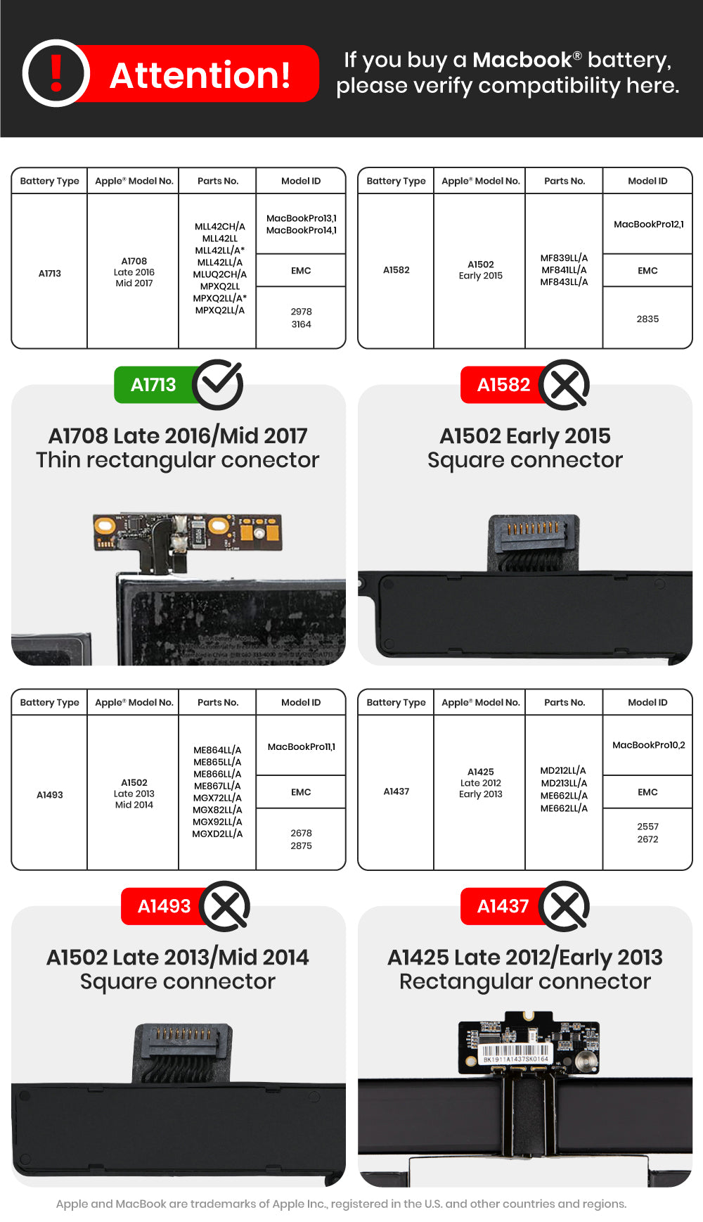 Battery (A1713) for MacBook Pro 13" A1708 (2016-2017)