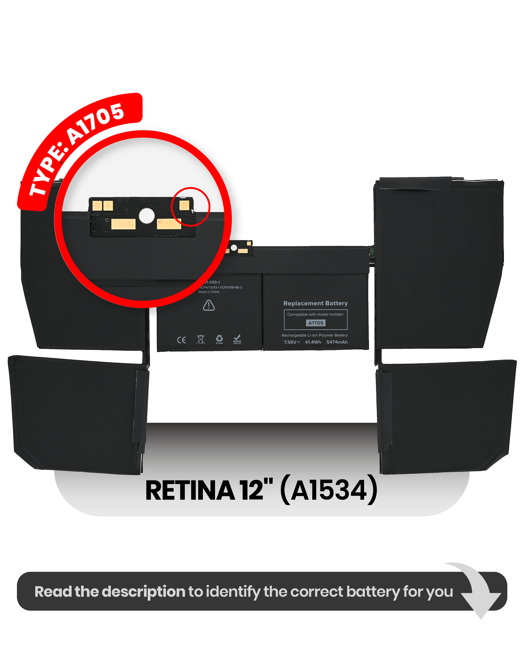 Battery (A1705) for MacBook 12" A1534 (2016-2017)