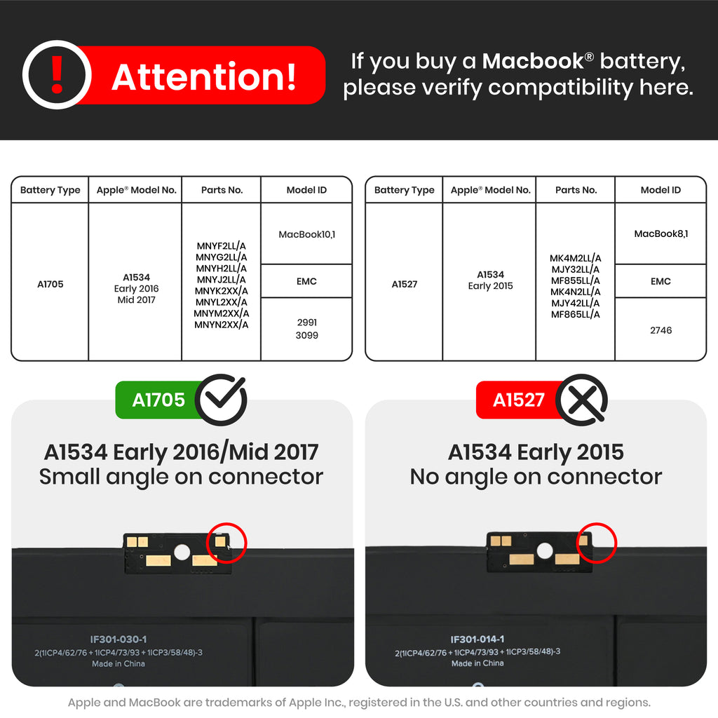 Battery (A1705) for MacBook 12" A1534 (2016-2017)