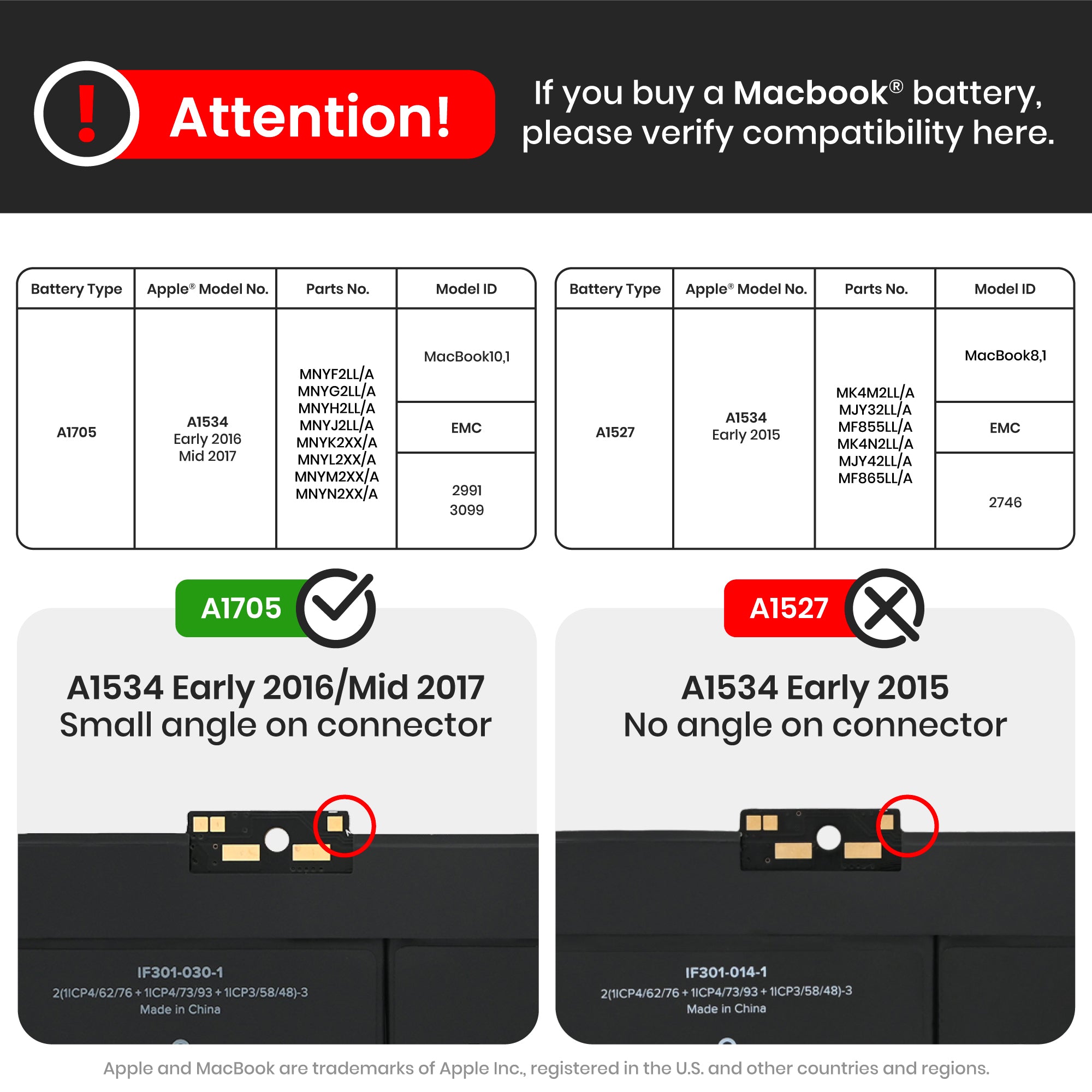 Battery (A1705) for MacBook 12" A1534 (2016-2017)