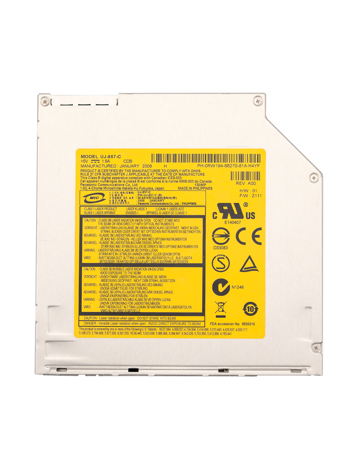 SuperDrive (UJ857) Optical Drive for MacBook 13" A1181 and MacBook Pro 15" A1260