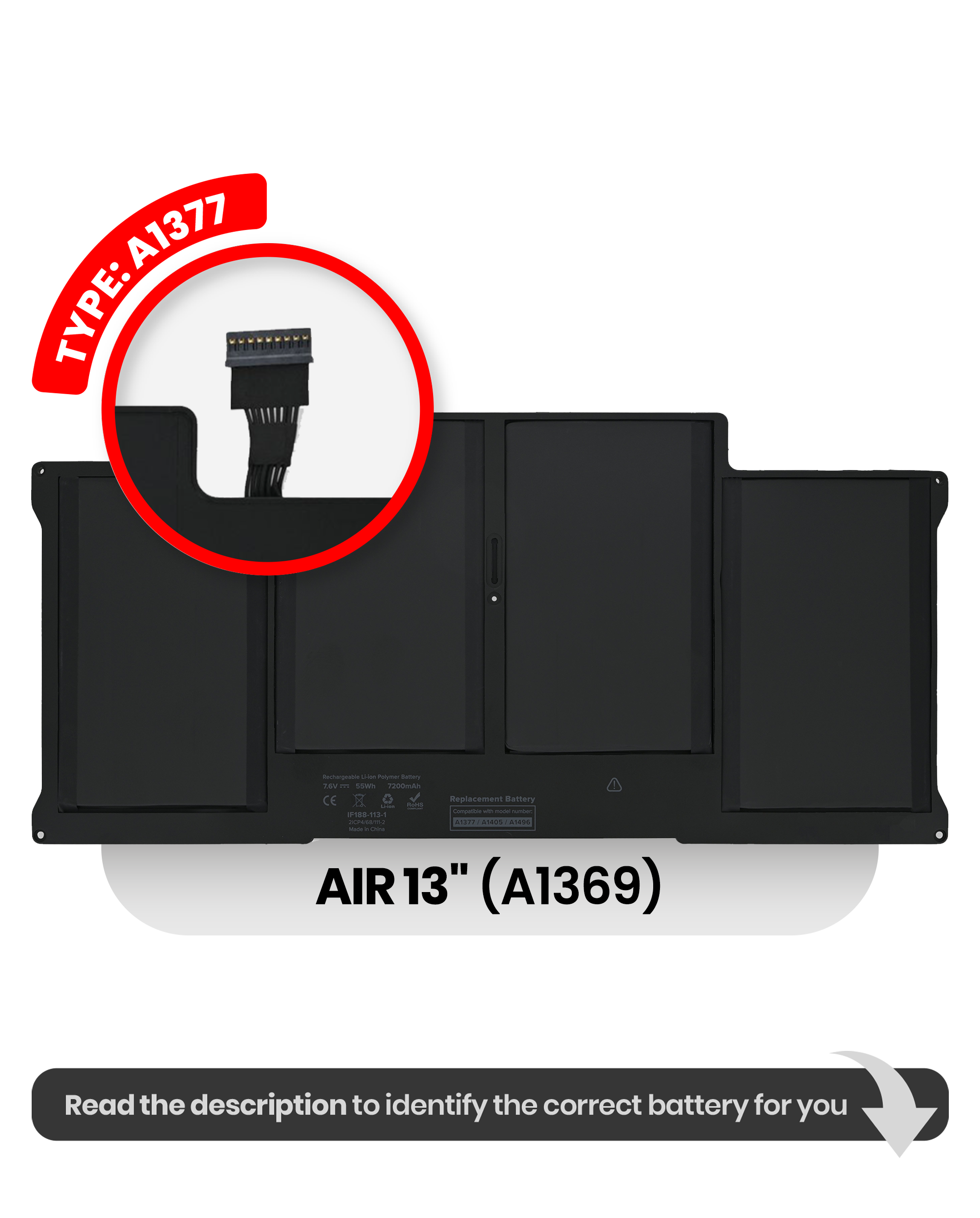Akku (A1377) für MacBook Air 13" A1369 (2010)