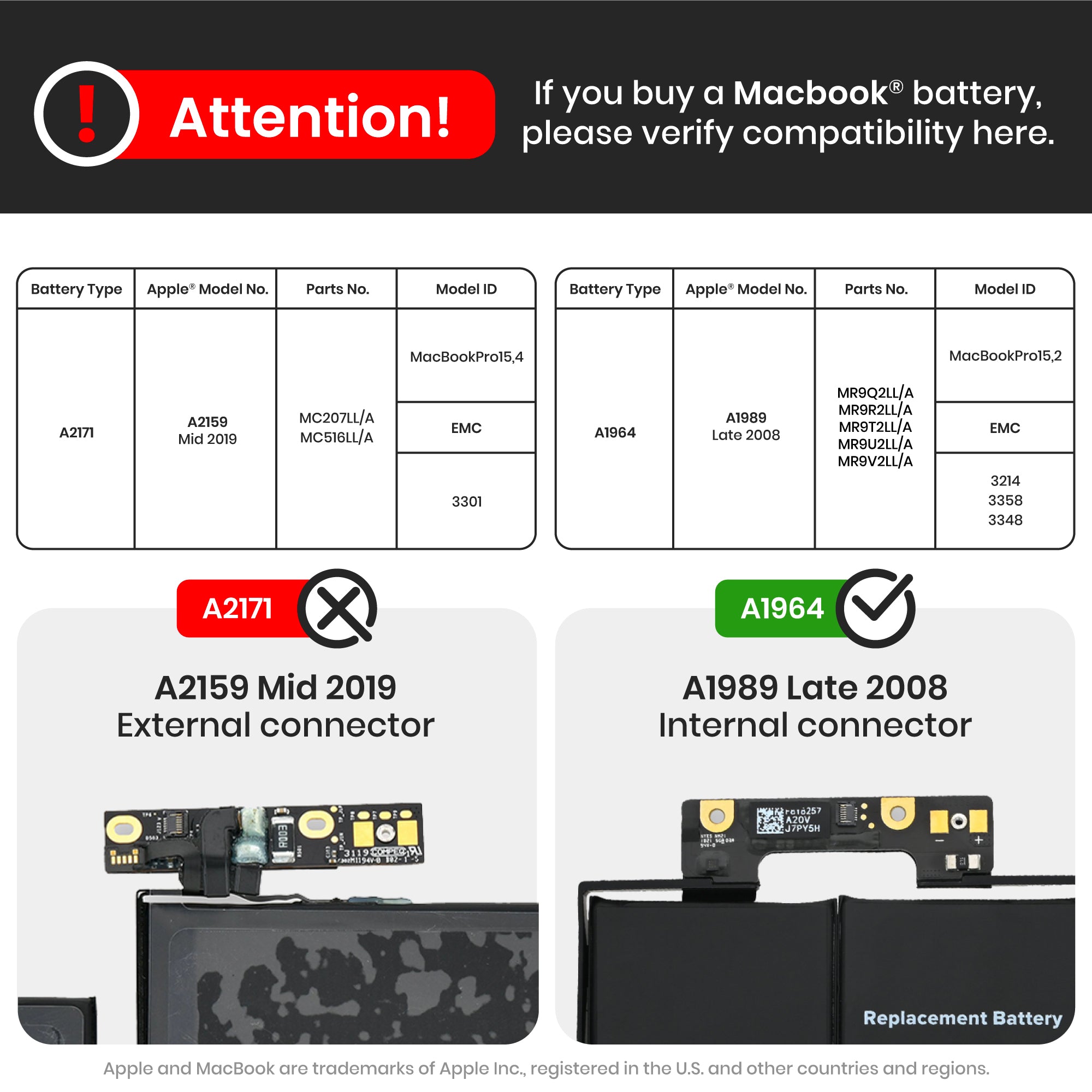 Battery (A1964) for MacBook Pro 13" A1989 (2018-2019) / A2251 (2020)