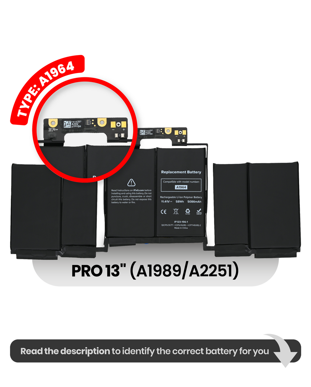 Battery (A1964) for MacBook Pro 13" A1989 (2018-2019) / A2251 (2020)