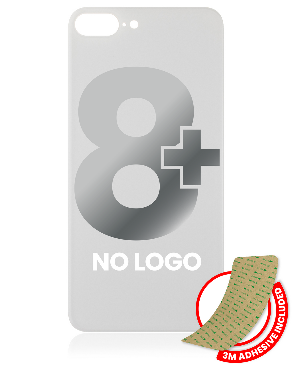 Back Cover with 3M Adhesive for iPhone 8 Plus (no Logo / large Camera Opening) (Silver)