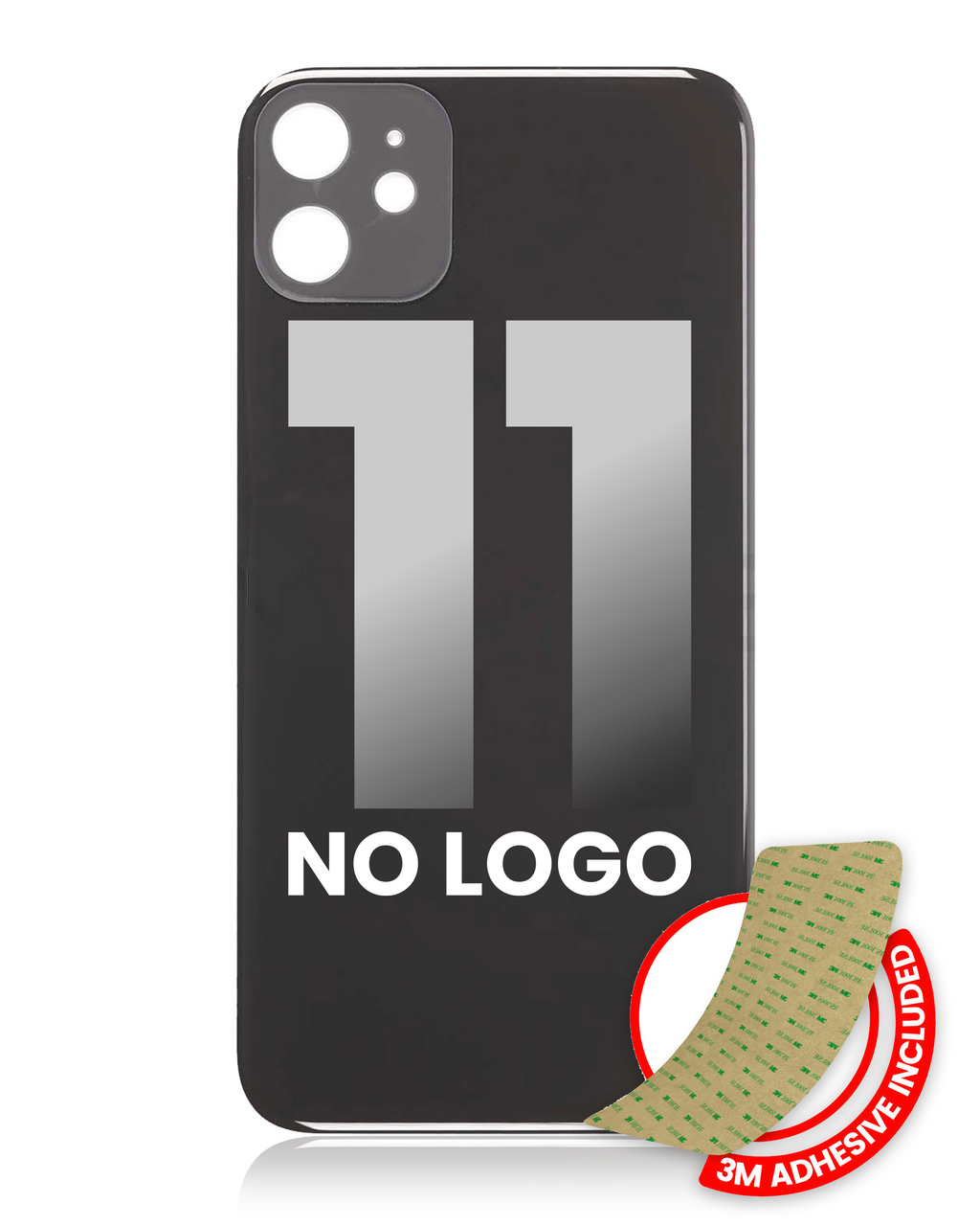 Back Cover with 3M Adhesive for iPhone 11 (No Logo / Large Camera Hole) (Black)