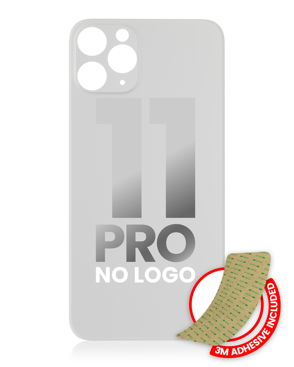 Backcover iPhone 11 Pro mit 3M-Kleber, ohne Logo, große Kamera, Silber