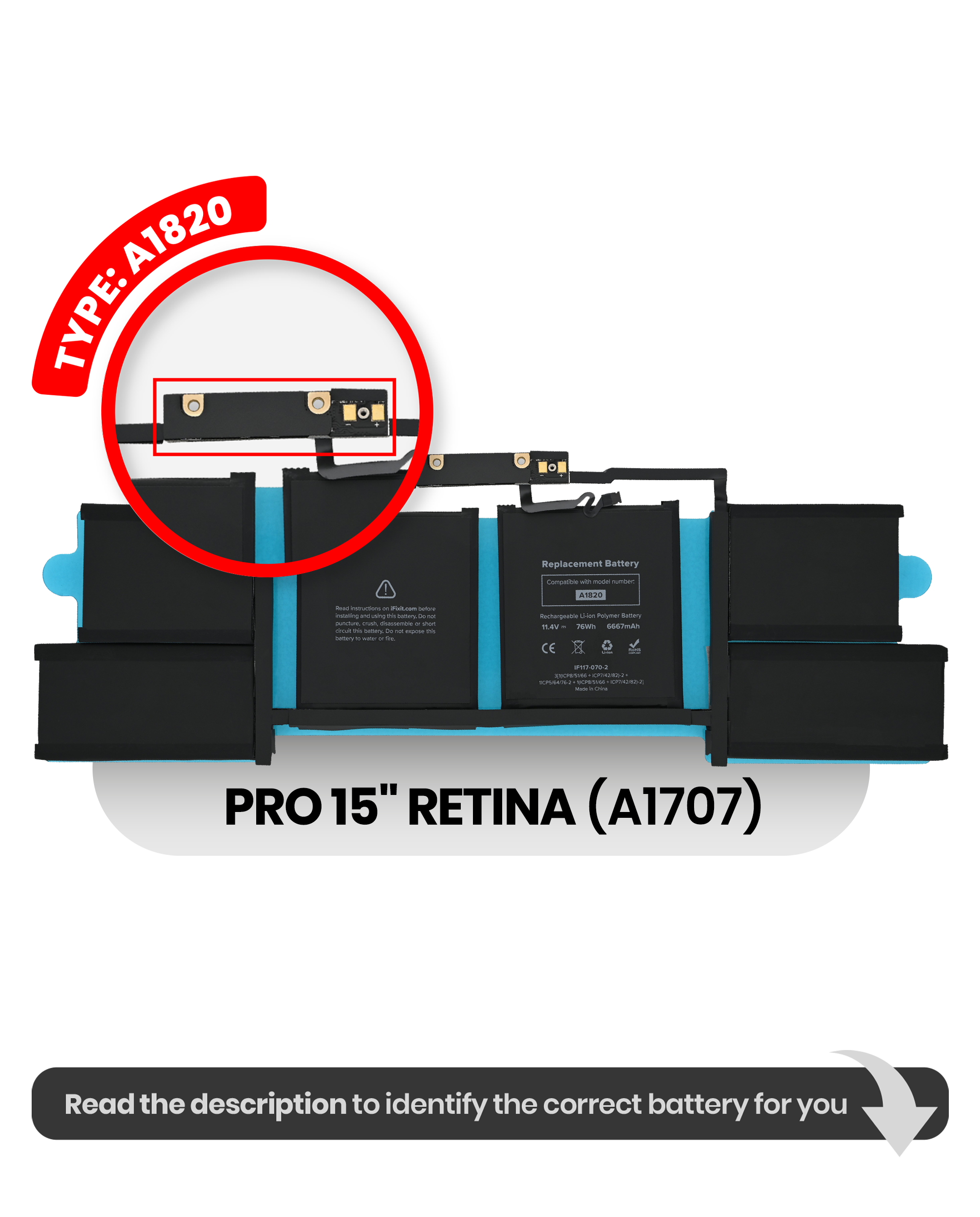 Akku (A1820) für MacBook Pro 15" A1707 (2016-2017)