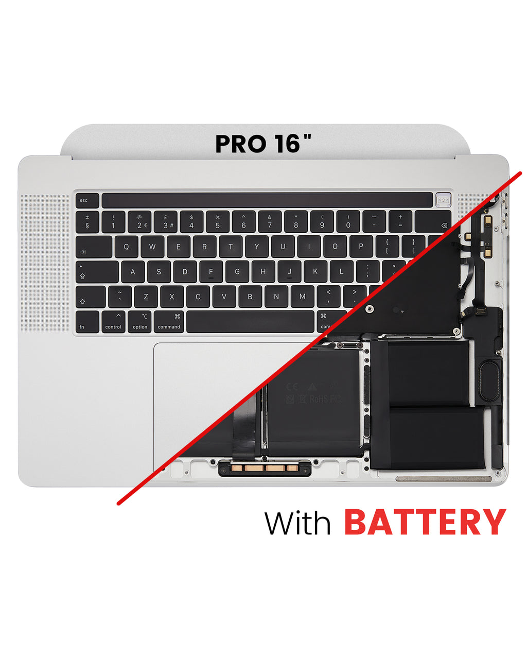 Topcase mit Akku & Tastatur MacBook Pro 16" A2141 UK OEM neuwertig Silber