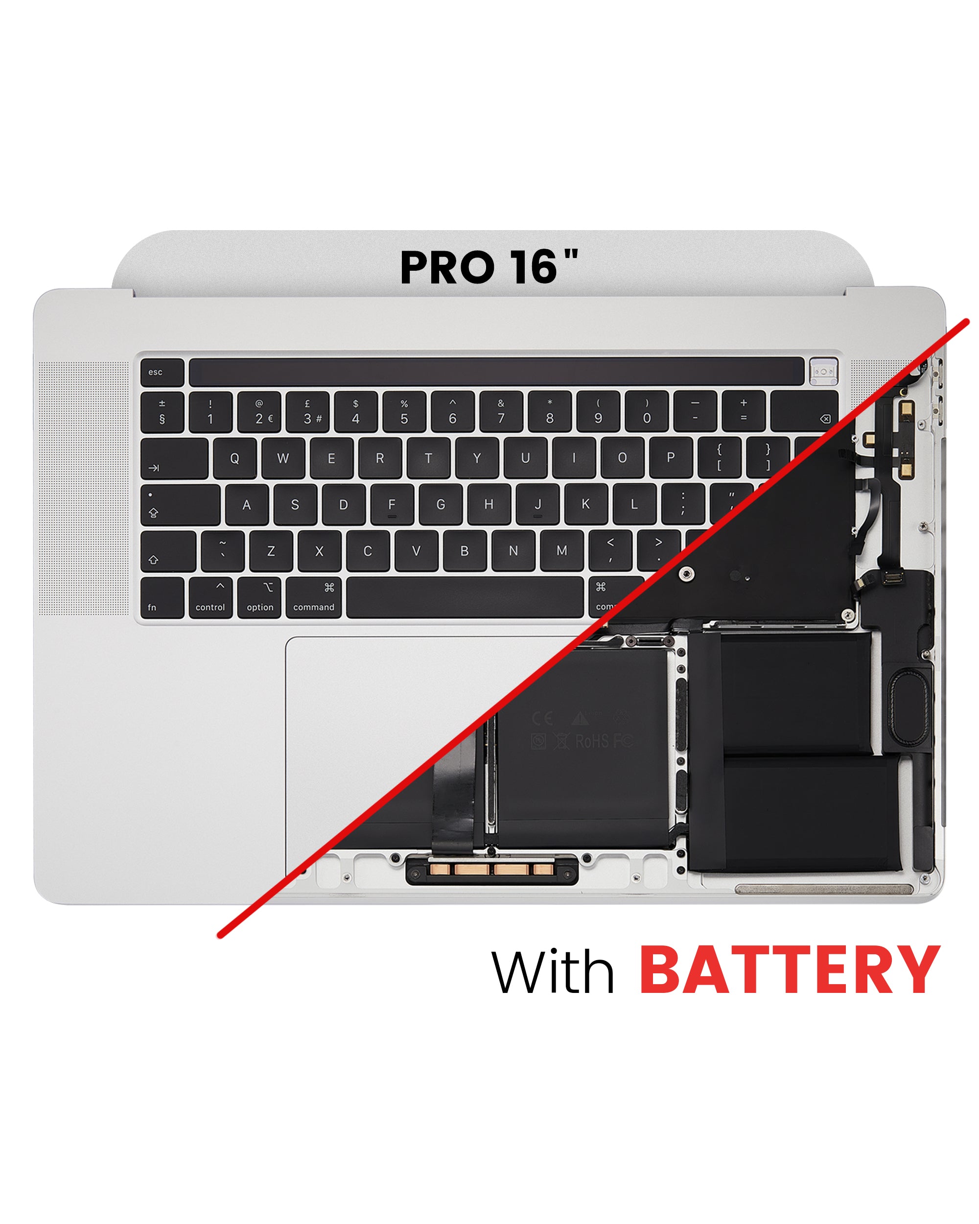 Topcase mit Akku & Tastatur MacBook Pro 16" A2141 UK OEM neuwertig Silber