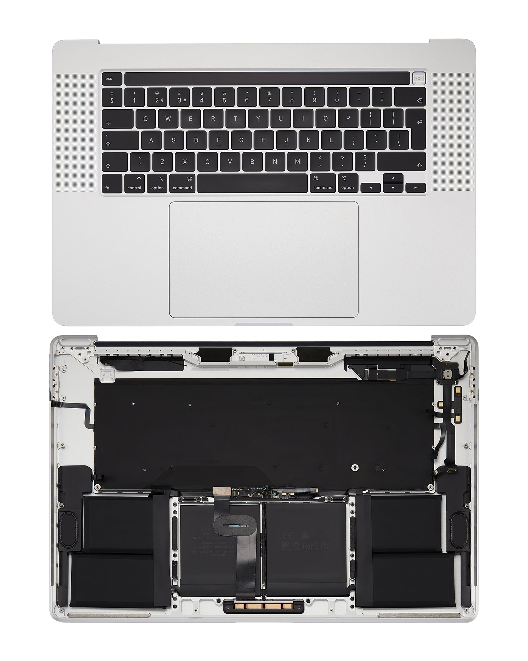 Topcase mit Akku & Tastatur MacBook Pro 16" A2141 UK OEM neuwertig Silber