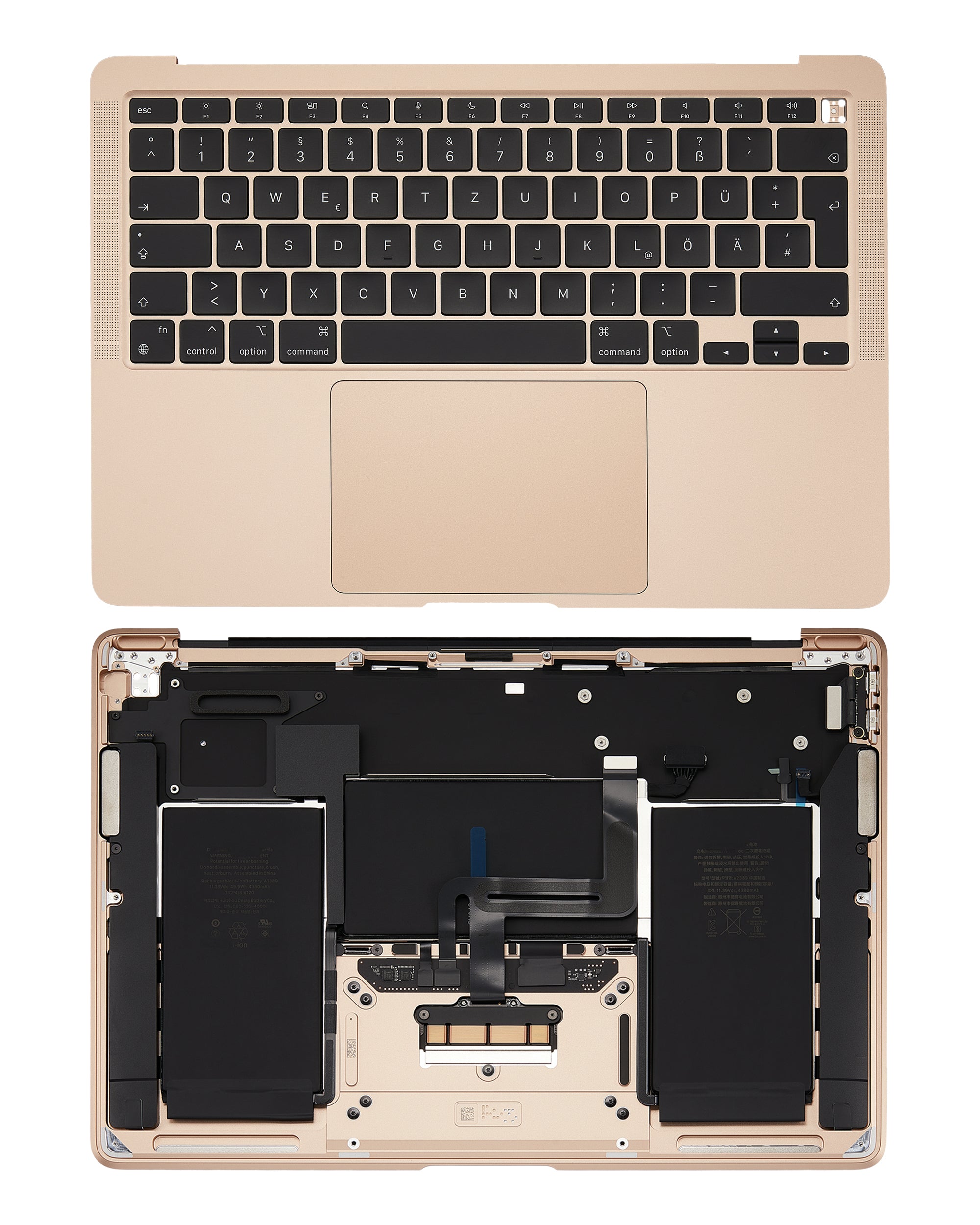 Topcase m. Akku & UK-Tastatur f. MacBook Air 13" A2337 Gold
