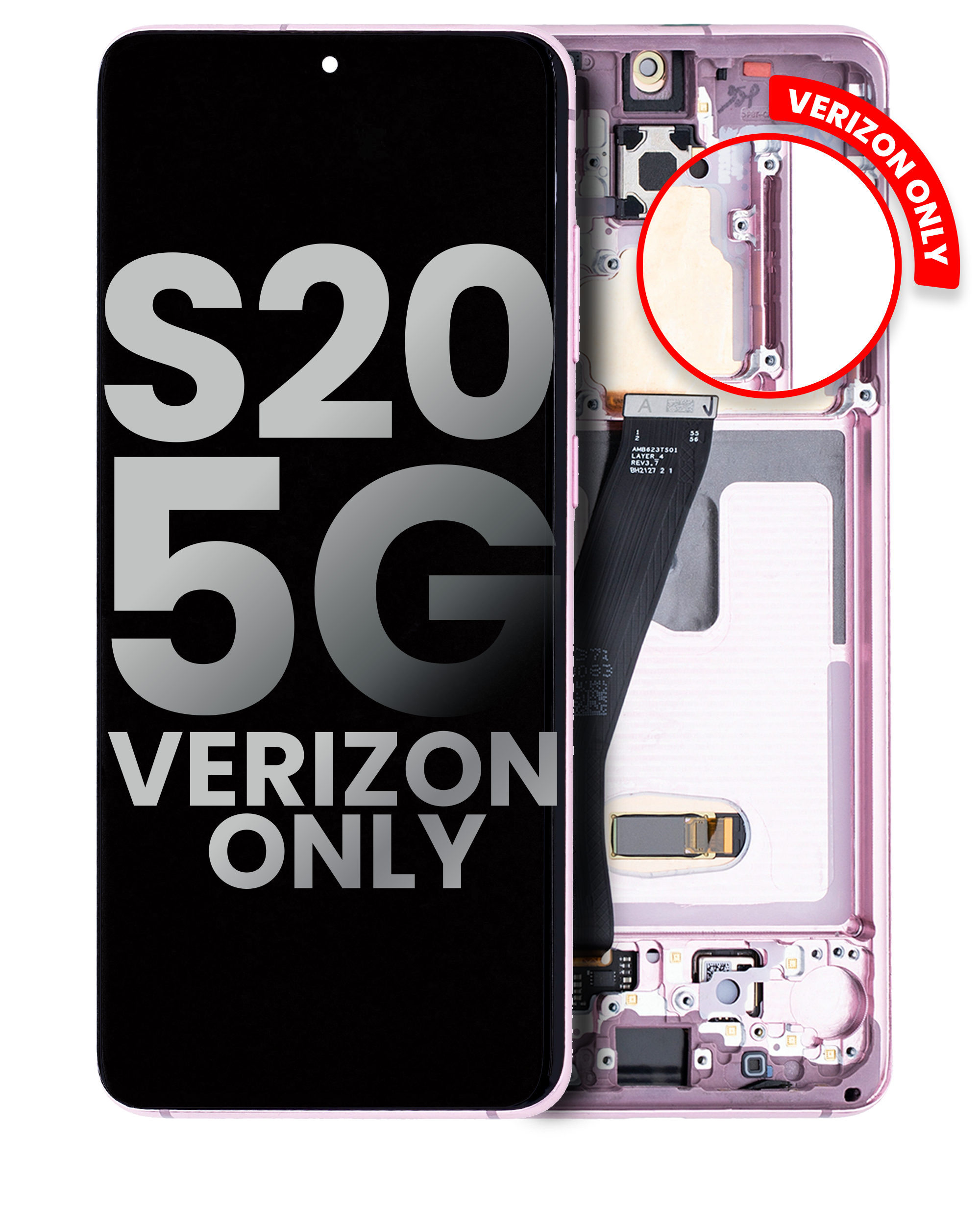 OLED-Display mit Rahmen für Samsung Galaxy S20 5G (Verizon 5G UW Frame Only) (gebrauchter OEM-Ausbau, Qualität B/C) (Cloud Pink)
