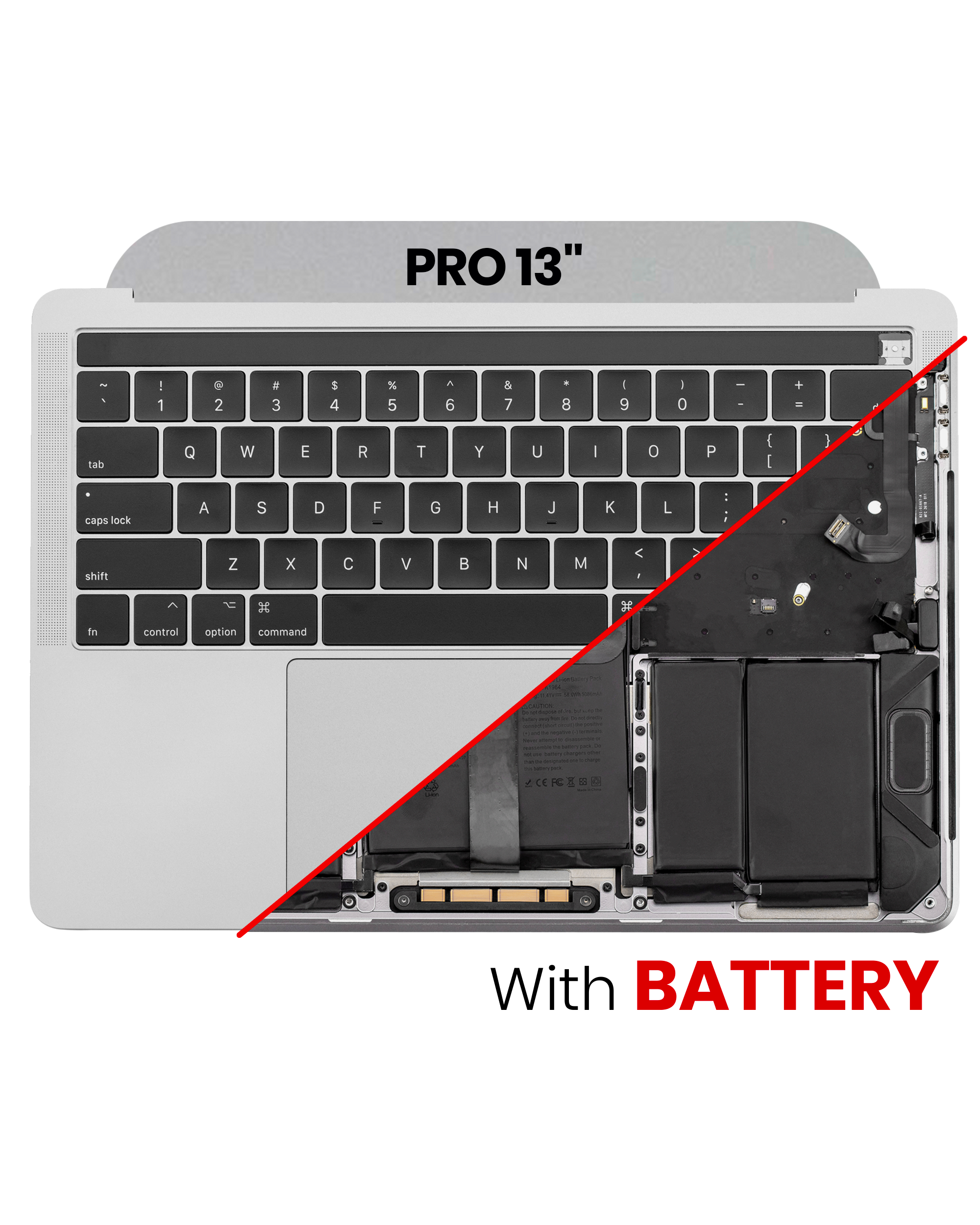 Top Case mit Akku and Keyboard (ISO UK) für MacBook Pro 13" A1989 (2018-2019) (gebrauchter OEM-Ausbau, Qualität B/C) (Space Grau)
