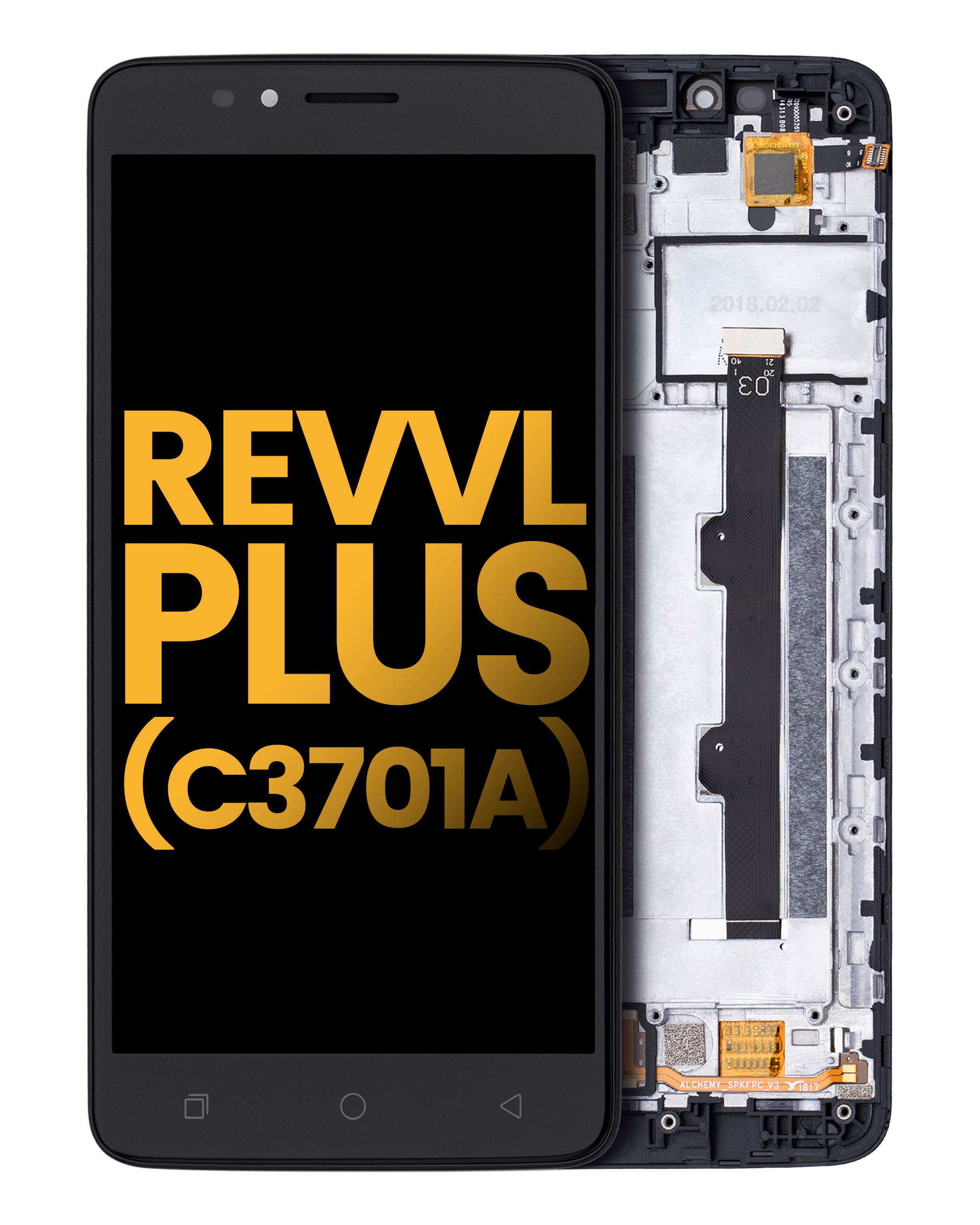 LCD Display with Frame for T-Mobile Revvl Plus (C3701A) (Refurbished) (Black)