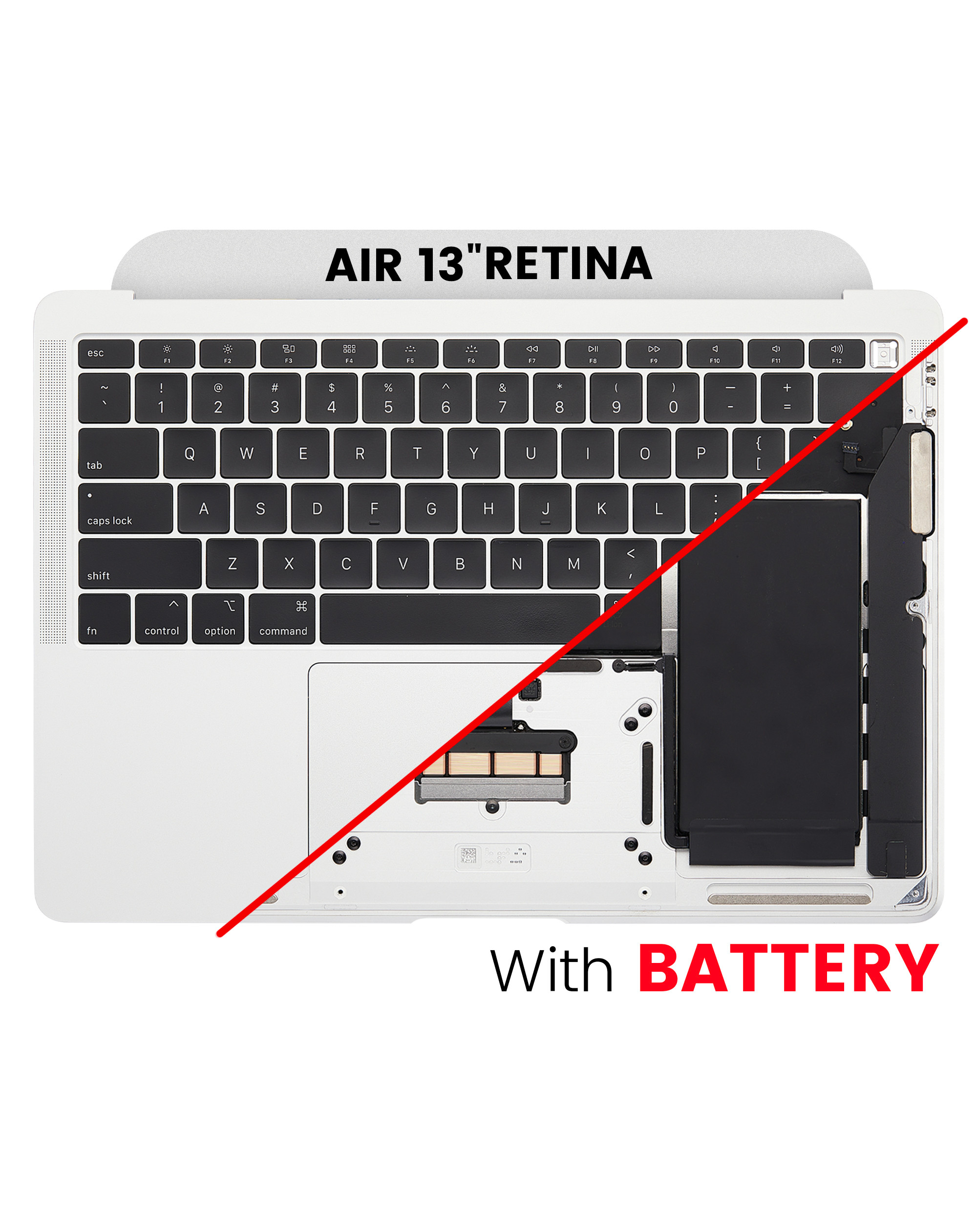 Top Case with Keyboard and Battery for MacBook Air 13" A1932 (2018/2019) (US English) (used OEM pull, Quality A) (Silver)