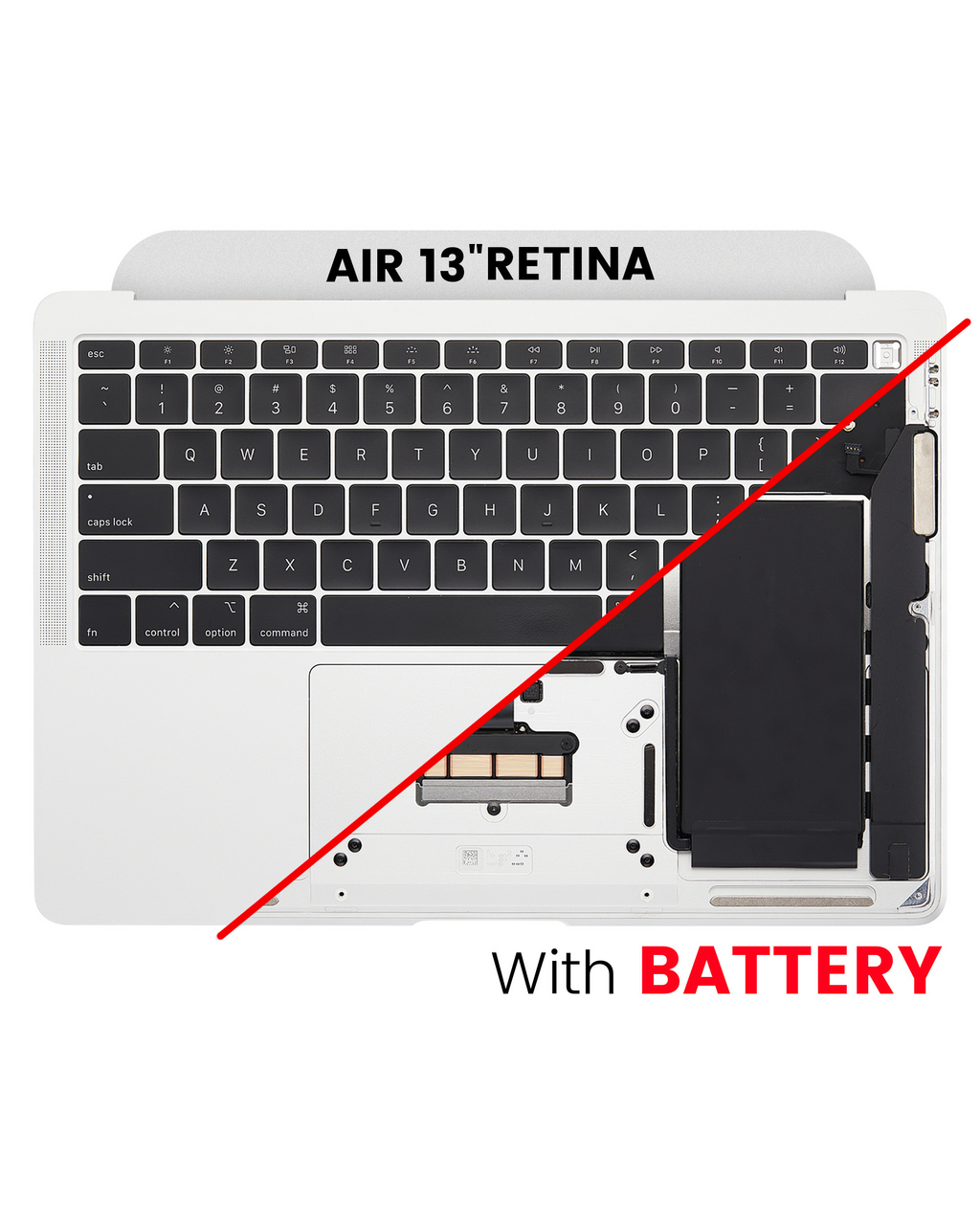 Top Case with Keyboard and Battery for MacBook Air 13" A1932 (2018/2019) (US English) (used OEM pull, Quality A) (Silver)