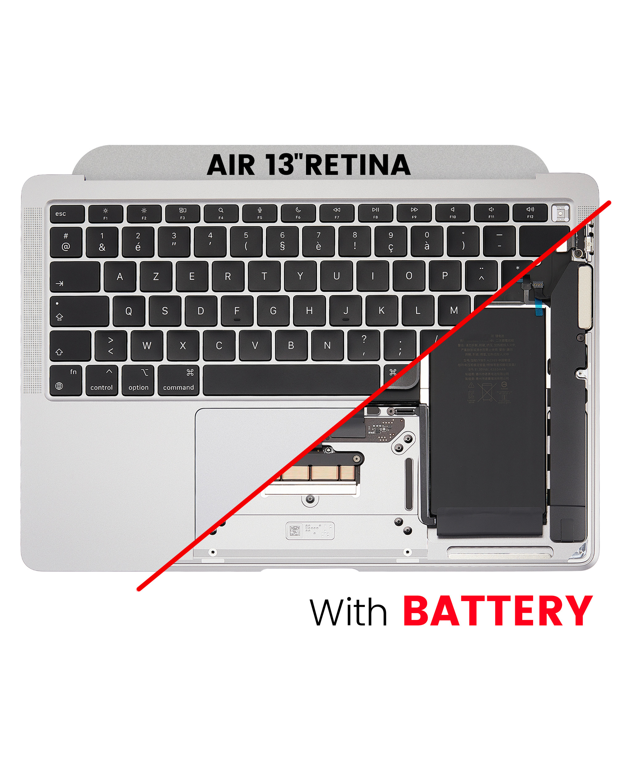 Top case with battery and keyboard for MacBook Air 13" A2337 (2020) (used OEM removal, quality B/C) (US keyboard) Space Gray