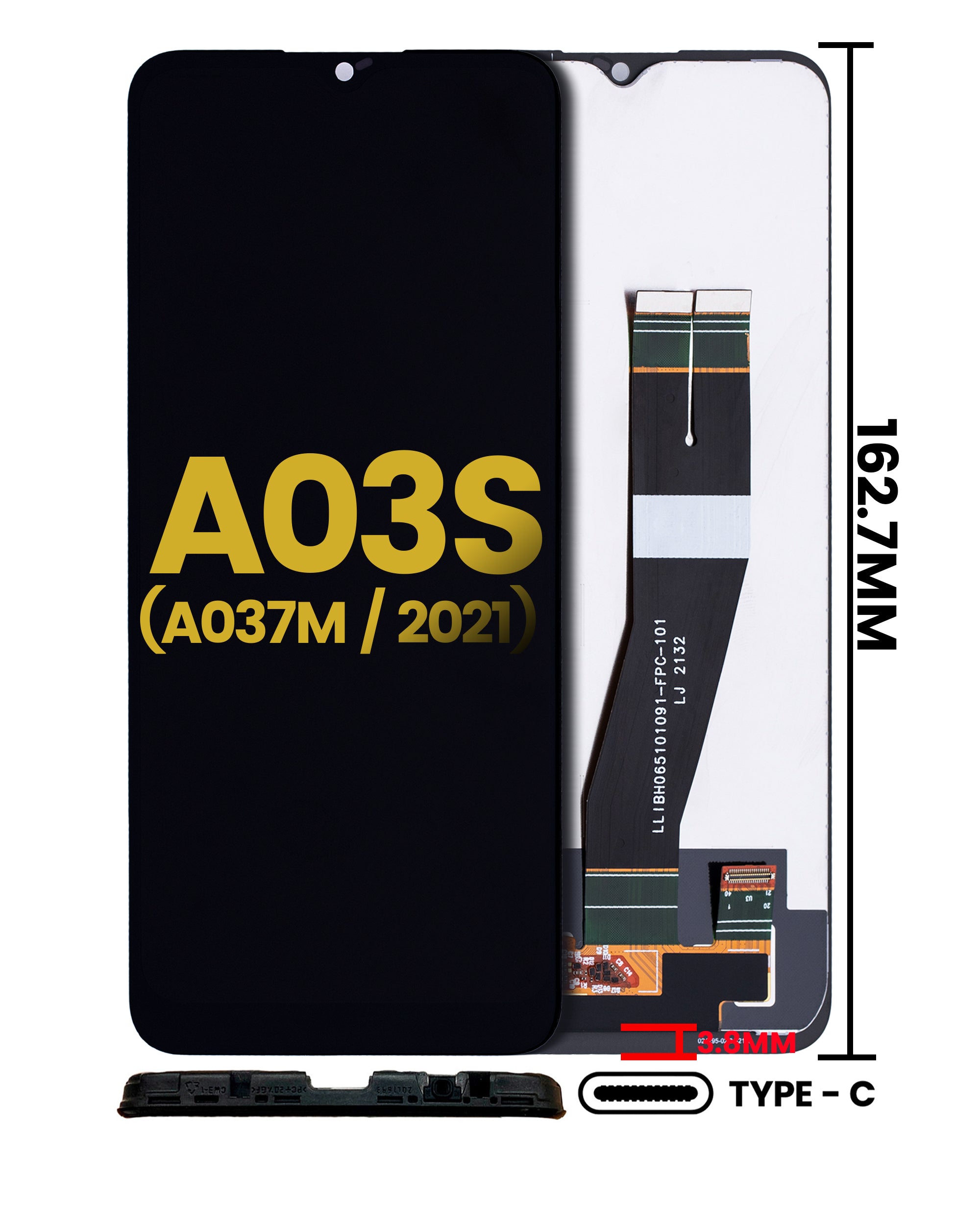 LCD-Display ohne Rahmen Samsung Galaxy A03s Refurb. Qualität A alle Farben