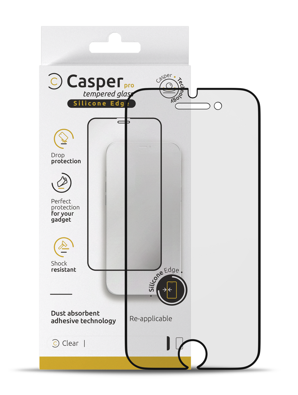 Casper Pro Silicone Tempered Glass for iPhone SE (2020) (Retail Pack) (Clear)