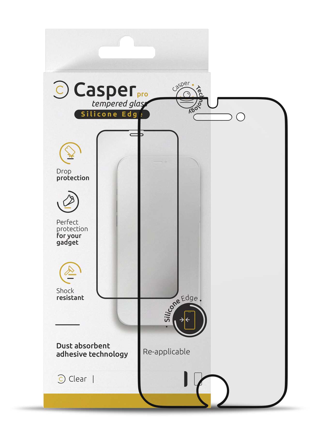 Casper Pro Silicone Tempered Glass for iPhone SE (2020) (Retail Pack) (Clear)