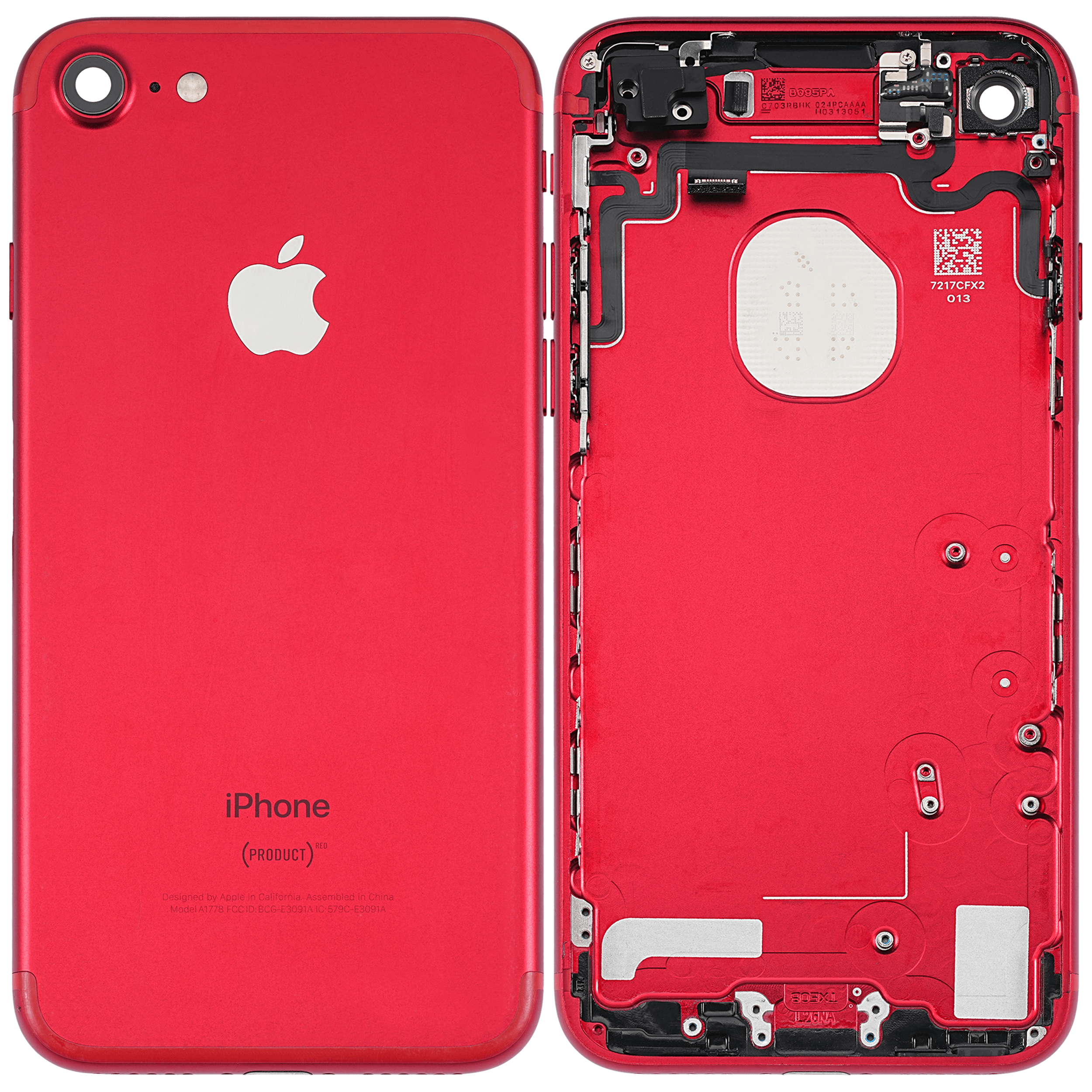 Back Cover/Frame with Pre-Installed Small Parts for iPhone 7 (Used OEM Removal, Quality A) (Red)
