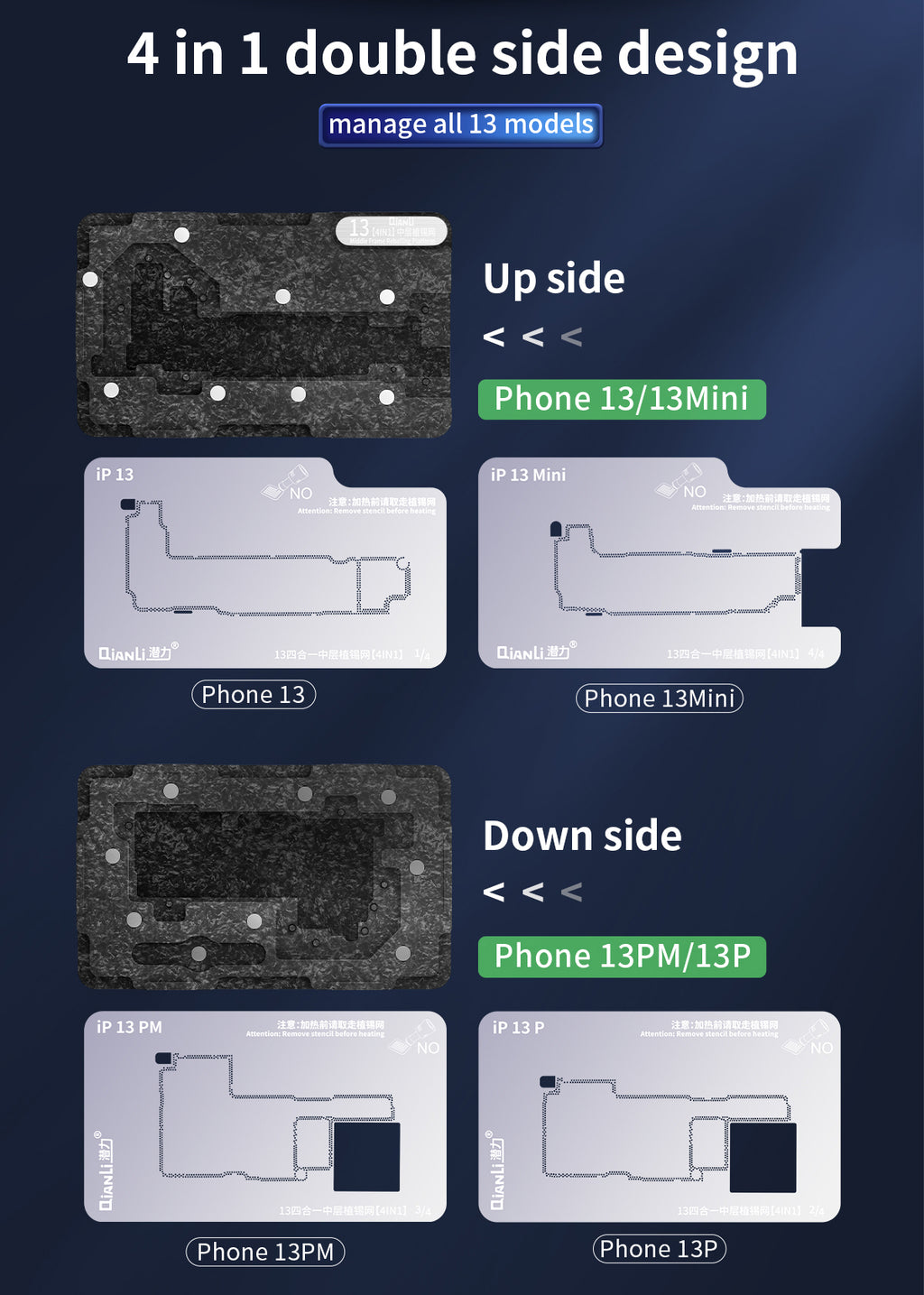 4in1 Midframe-Reballing-Plattform ohne Abdeckung für Apple iPhone 13(Qianli)