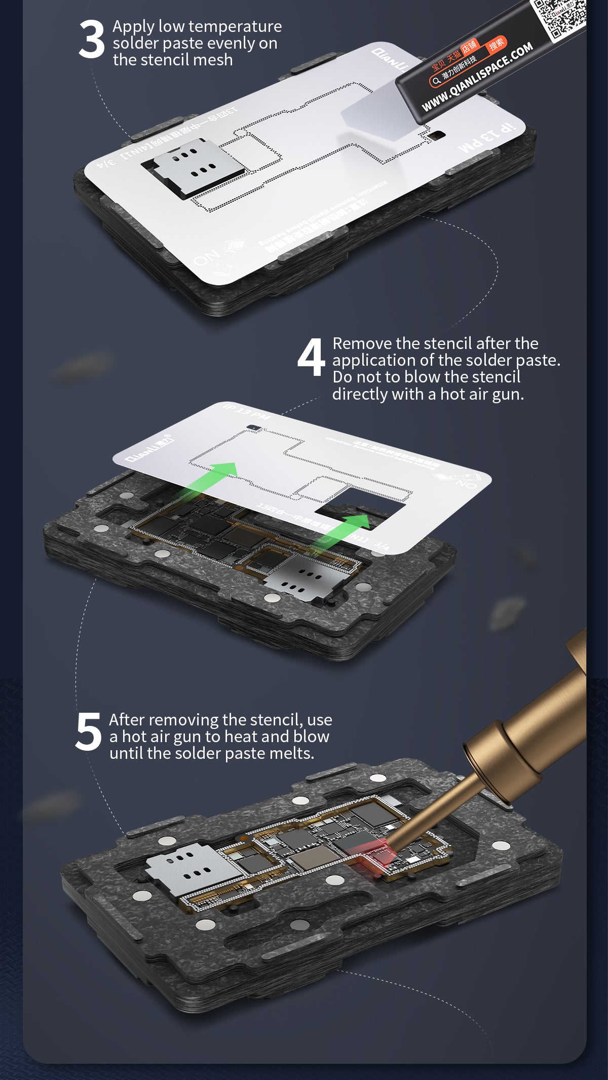 4in1 Midframe-Reballing-Plattform ohne Abdeckung für Apple iPhone 13(Qianli)