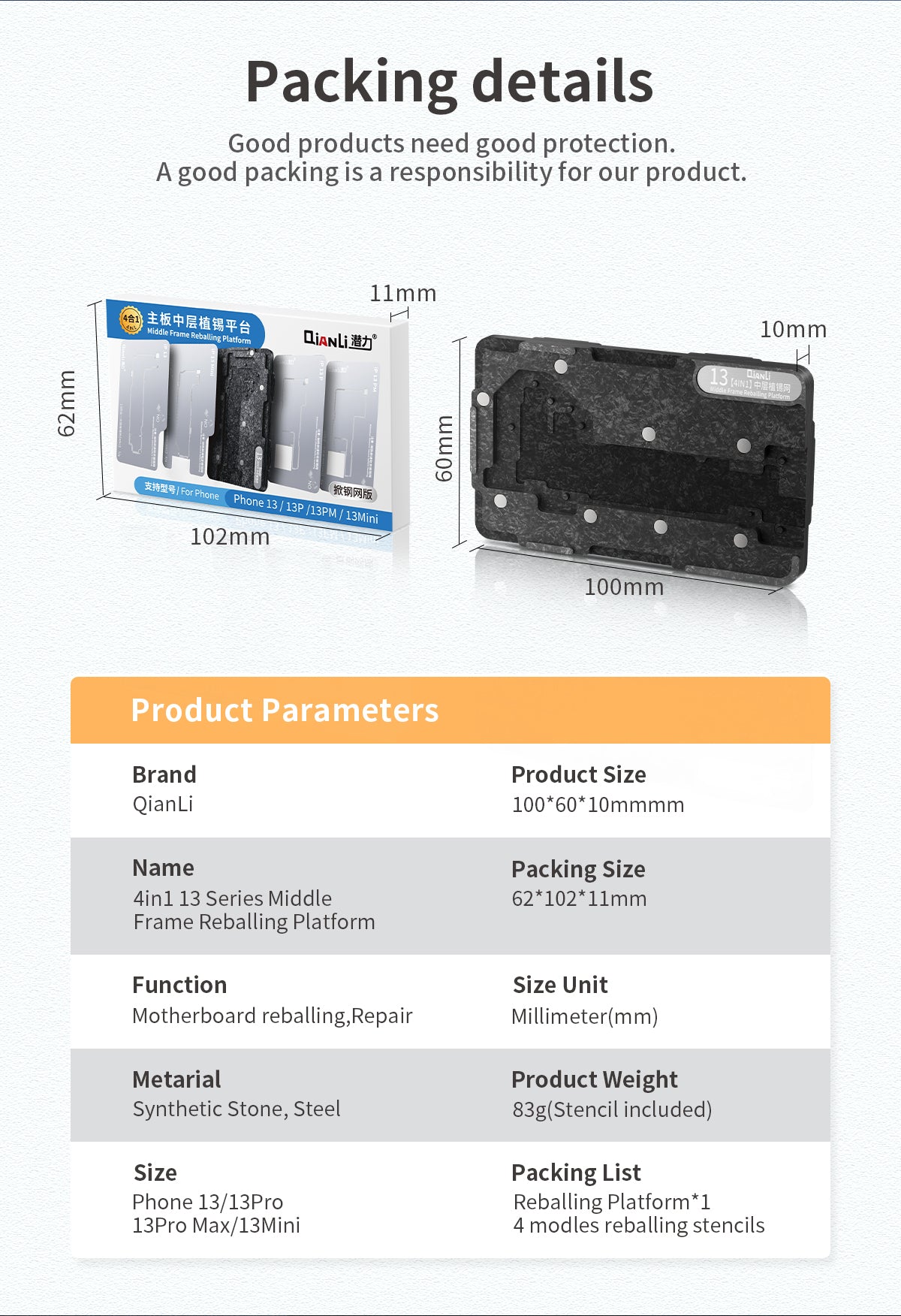 4in1 Midframe-Reballing-Plattform ohne Abdeckung für Apple iPhone 13(Qianli)
