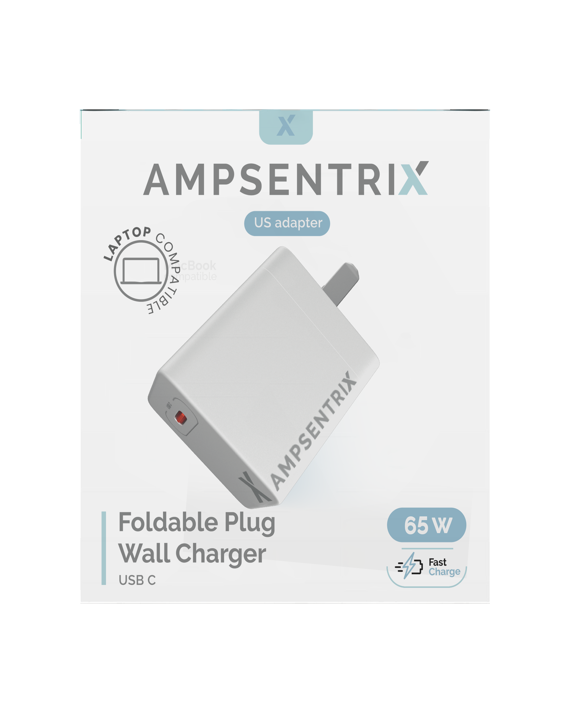 65W USB-C GaN Wandladegerät (AmpSentrix, 110V USA)