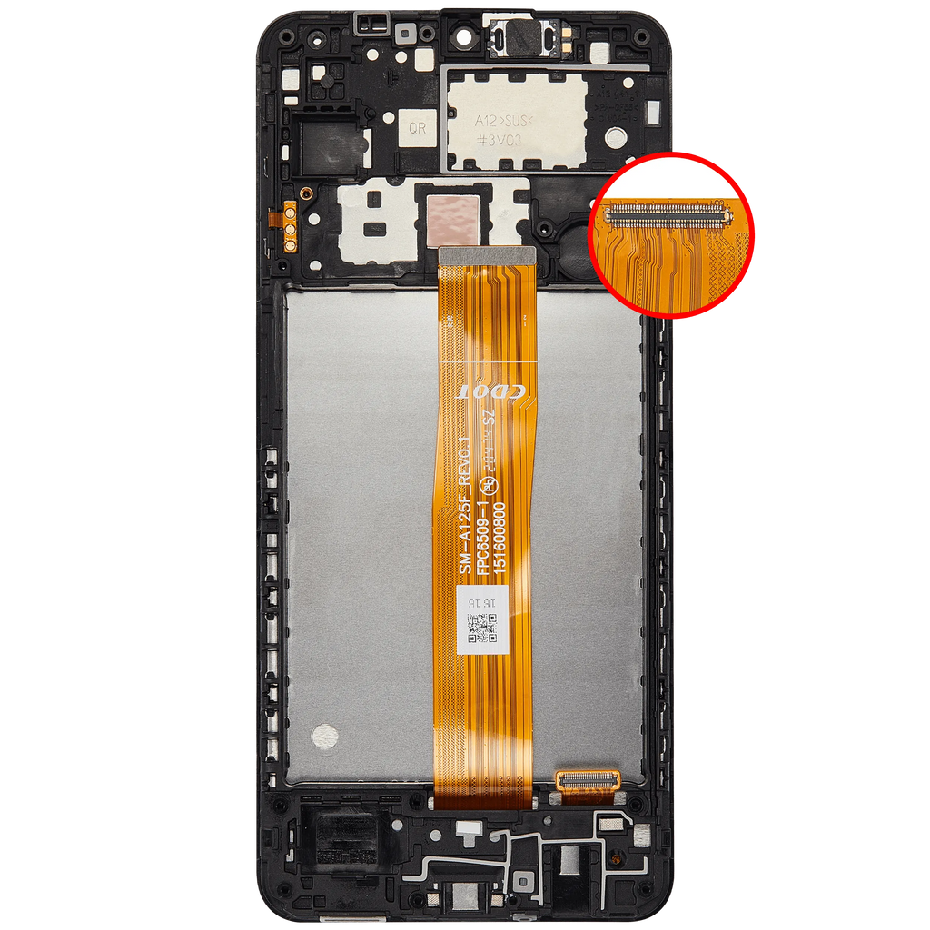 LCD-Display mit Rahmen für Samsung Galaxy A12 (A125 / 2020) (Aftermarket Plus) (Alle Farben)