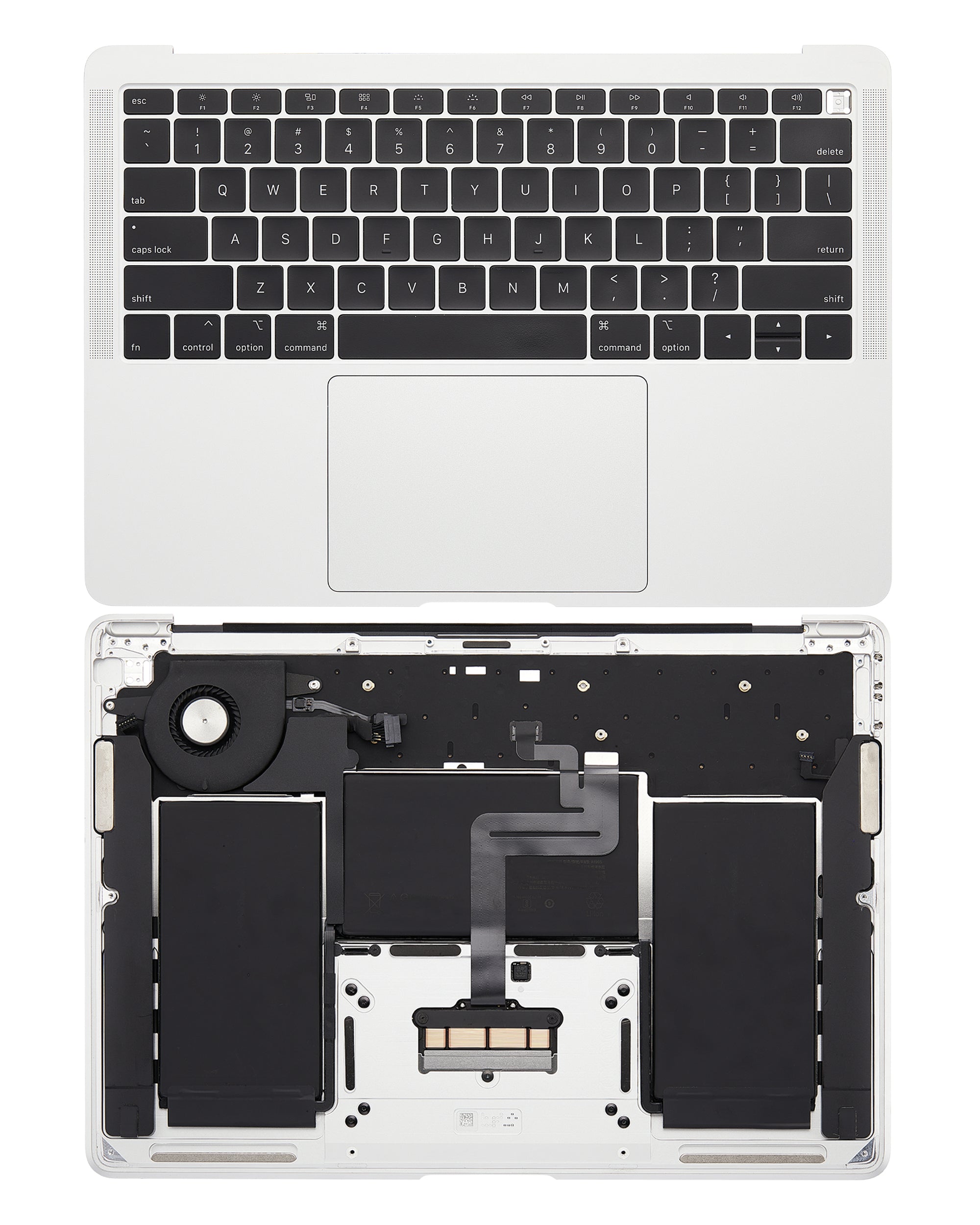 Top Case with Keyboard & Battery for MacBook Air 13" A1932 (2018/2019) US-English used OEM removal, Grade B (Silver)