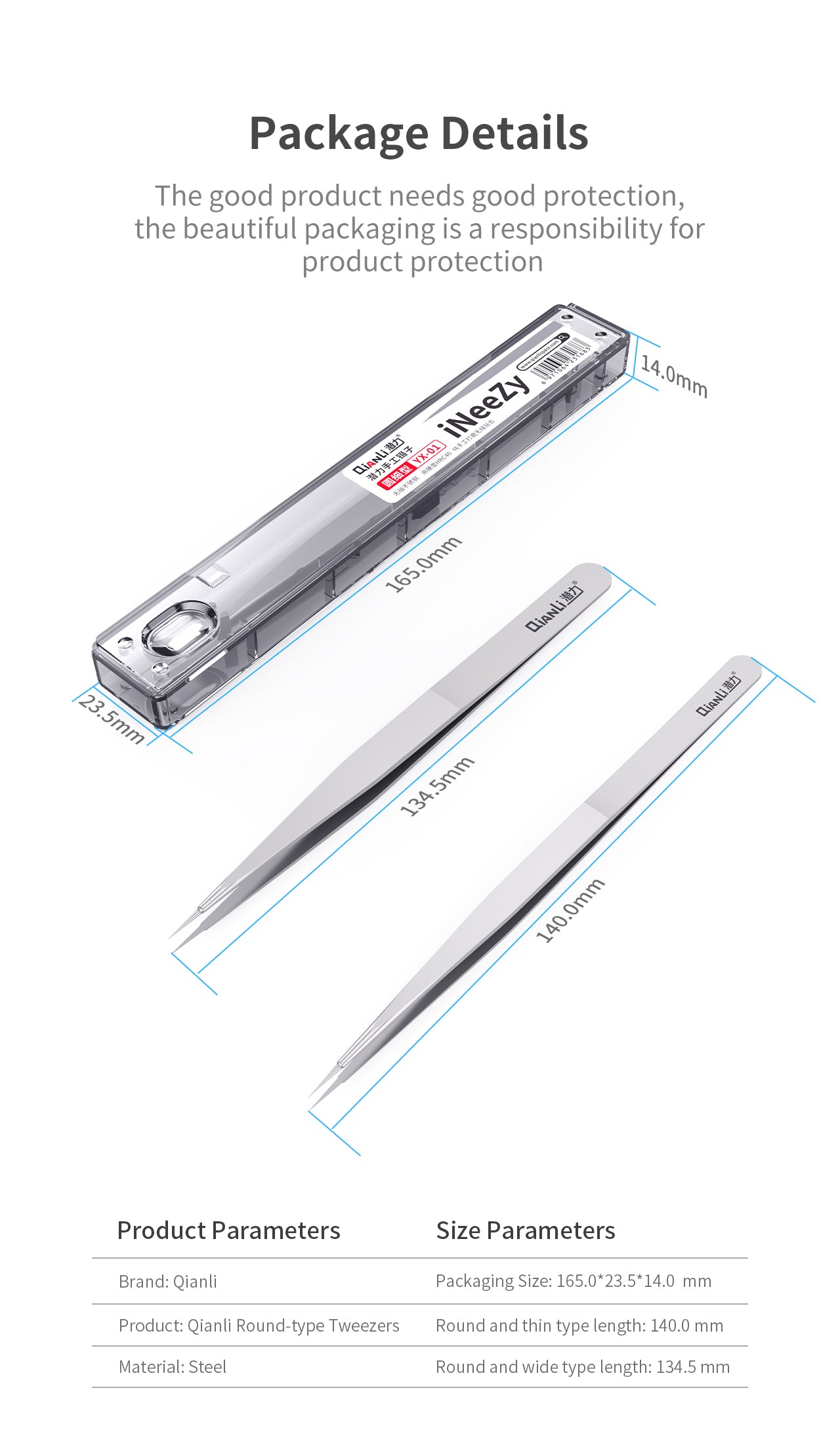 iNeeZy Handmade Non-Magnetic Stainless Steel Tweezers (Silver - Thin) (Qianli)