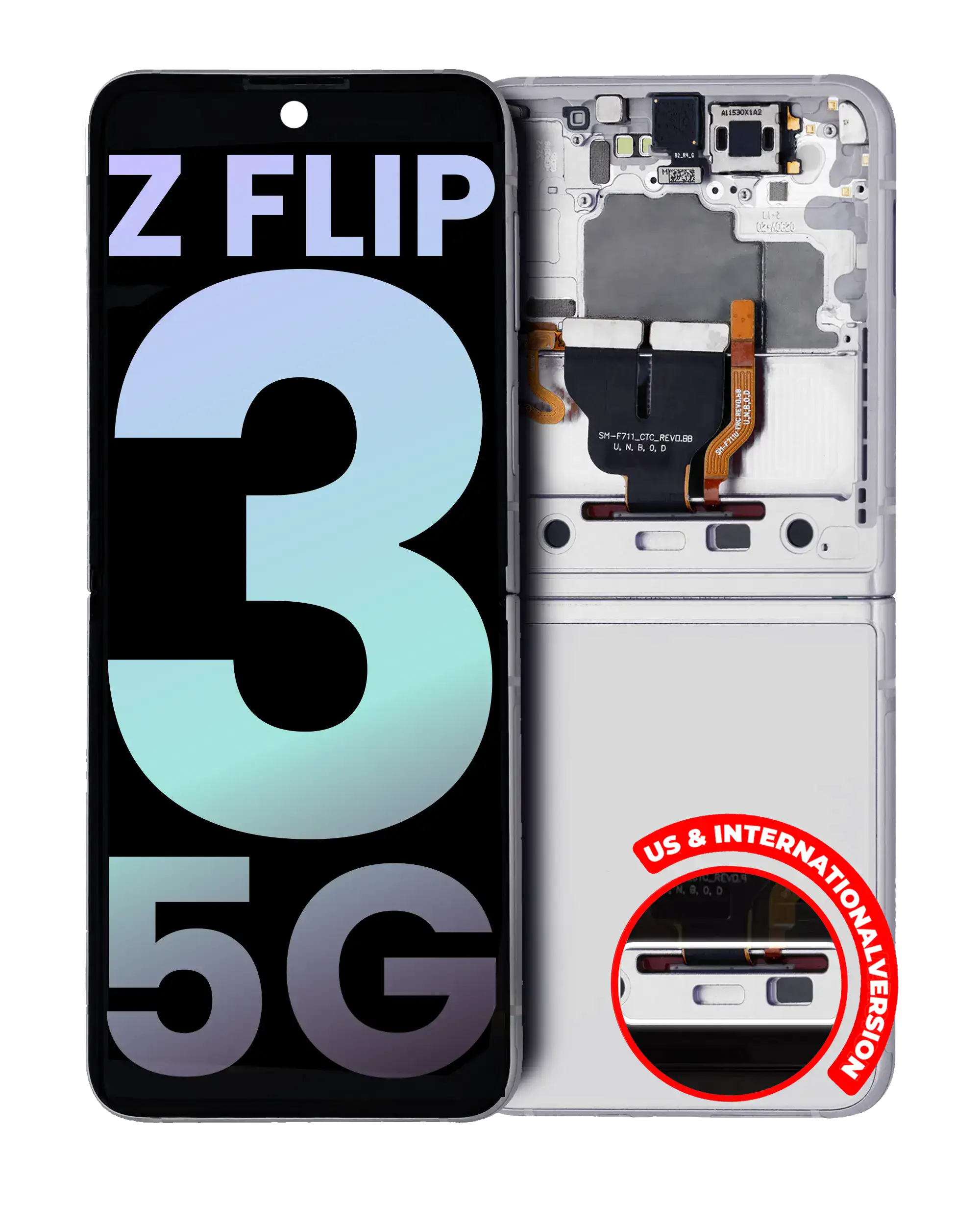 Inner OLED-Display mit Rahmen für Samsung Galaxy Z Flip 3 5G (US & International) (Service Pack) (Weiß)