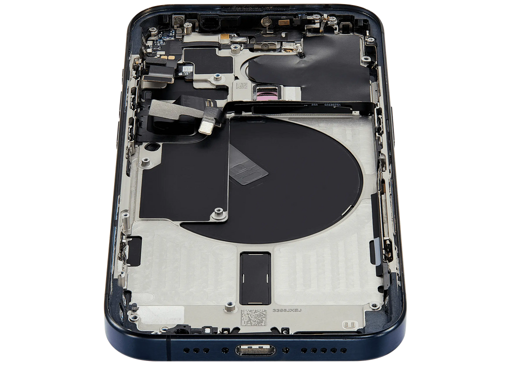 Backcover/Rahmen mit Small Parts für iPhone 15 Pro (US-Version) (gebrauchter OEM-Ausbau, Qualität B) (Blau Titanium)
