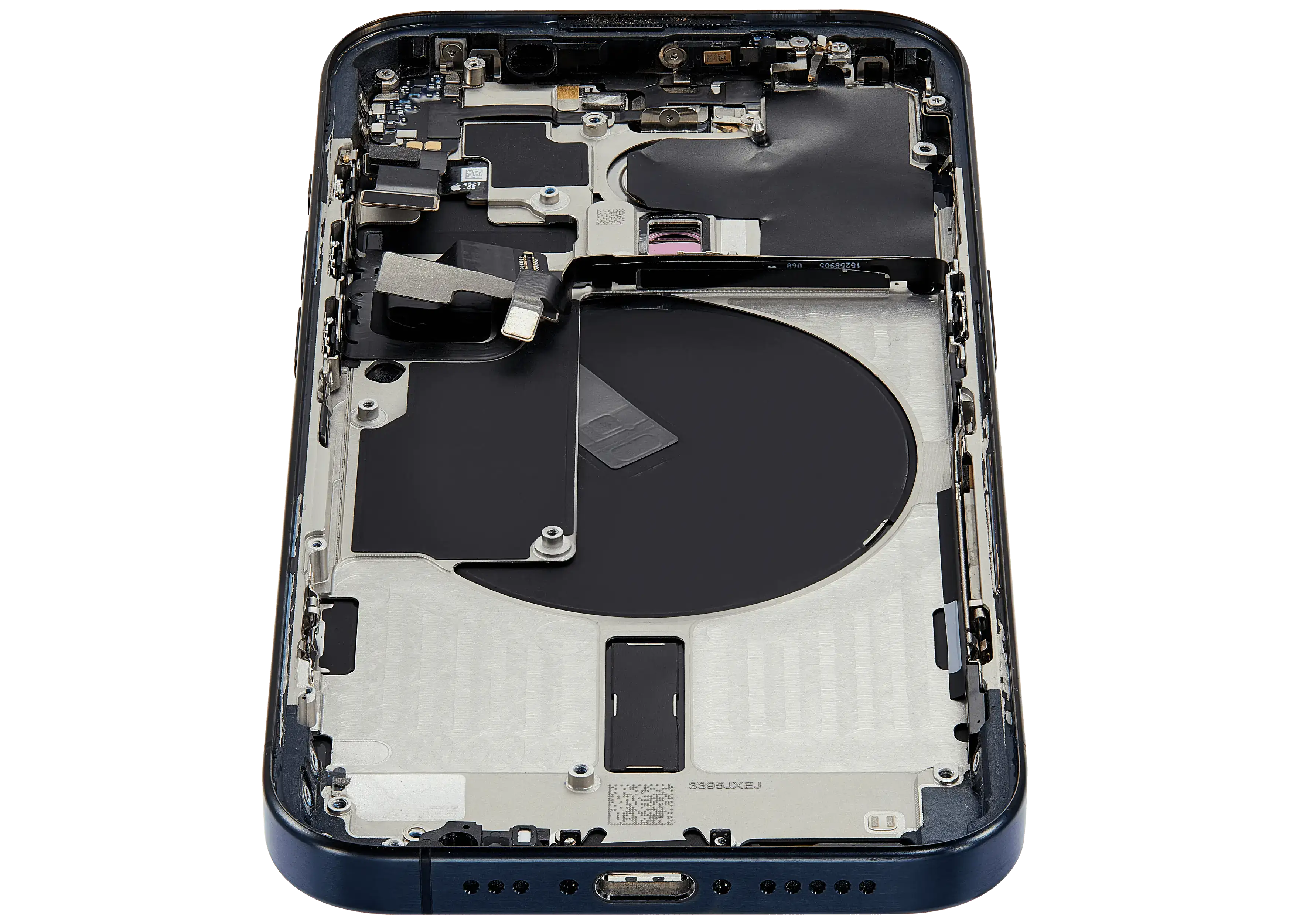 Backcover/Rahmen mit Small Parts für iPhone 15 Pro (US-Version) (gebrauchter OEM-Ausbau, Qualität B) (Blau Titanium)