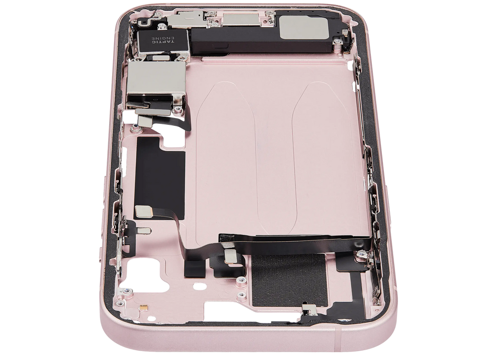 Midframe/Rahmen mit Ladebuchse Flex & Small Parts für iPhone 15 (US-Version) (gebrauchter OEM-Ausbau, Qualität C) (Pink)