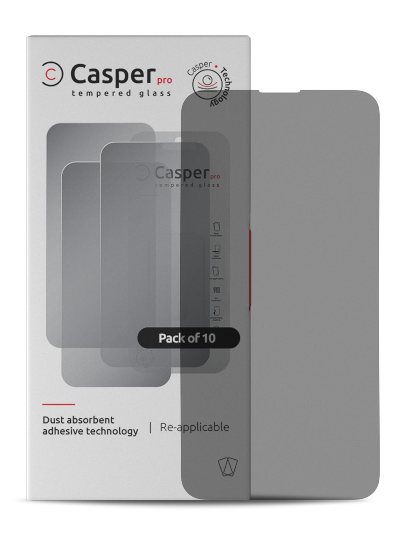 Casper Pro Temperglas Privacy für iPhone 13/13 Pro/14/16e/17e (10er-Pack)
