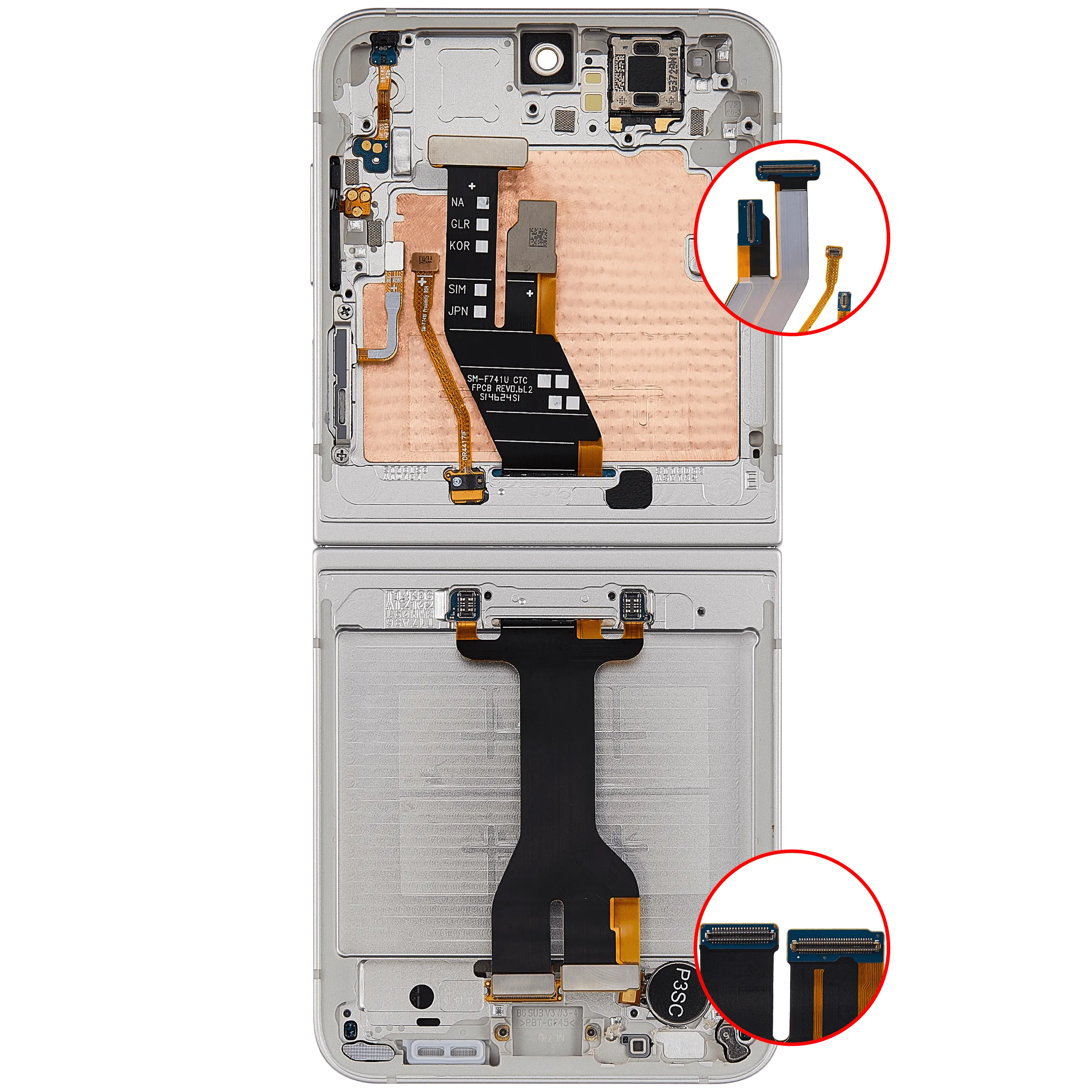 Inner OLED-Display mit Rahmen Compatible für Samsung Galaxy Z Flip 7 FE 5G (F761) (US & International) (Refurbished) (Silver Shadow)