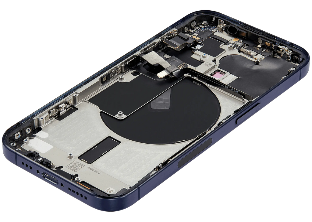 Backcover/Rahmen mit Small Parts für iPhone 15 Pro (US-Version) (gebrauchter OEM-Ausbau, Qualität B) (Blau Titanium)