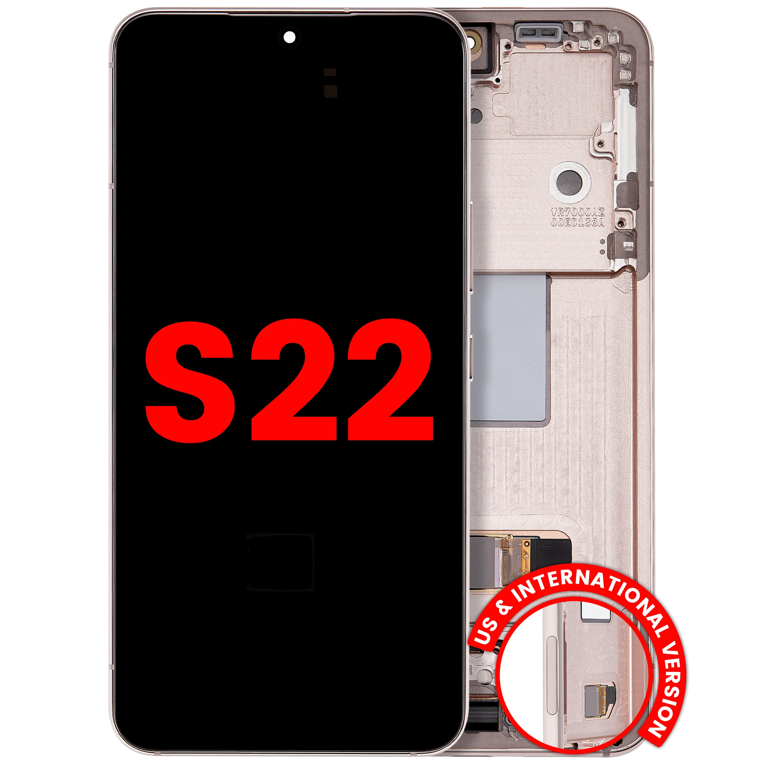 OLED-Display mit Rahmen für Samsung Galaxy S22 5G (US & International) (Aftermarket Plus) (Pink Gold)