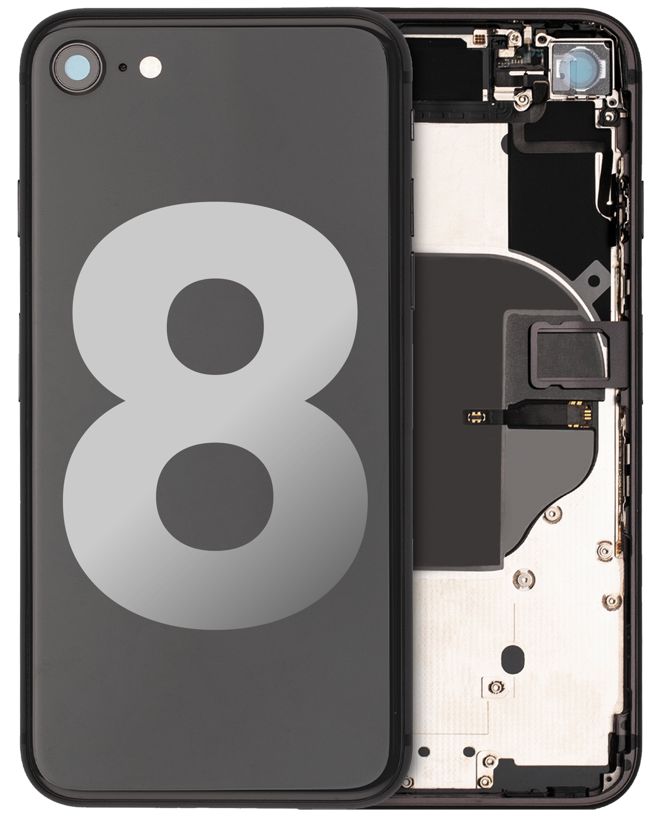 Backcover/Rahmen mit Small Components Pre-Installed für iPhone 8 (gebrauchter OEM-Ausbau, Qualität B) (Space Grau)