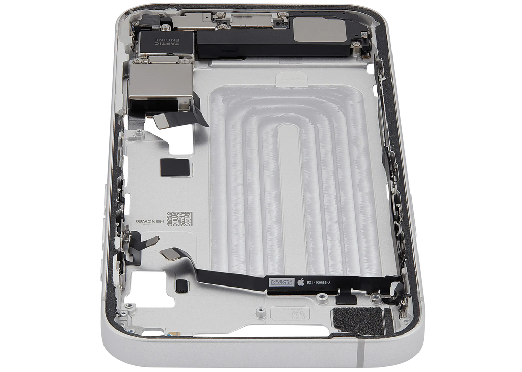 Midframe/Rahmen mit Ladebuchse Flex & Small Parts für iPhone 16e / 17e (US-Version) (gebrauchter OEM-Ausbau, Qualität A) (Weiß)