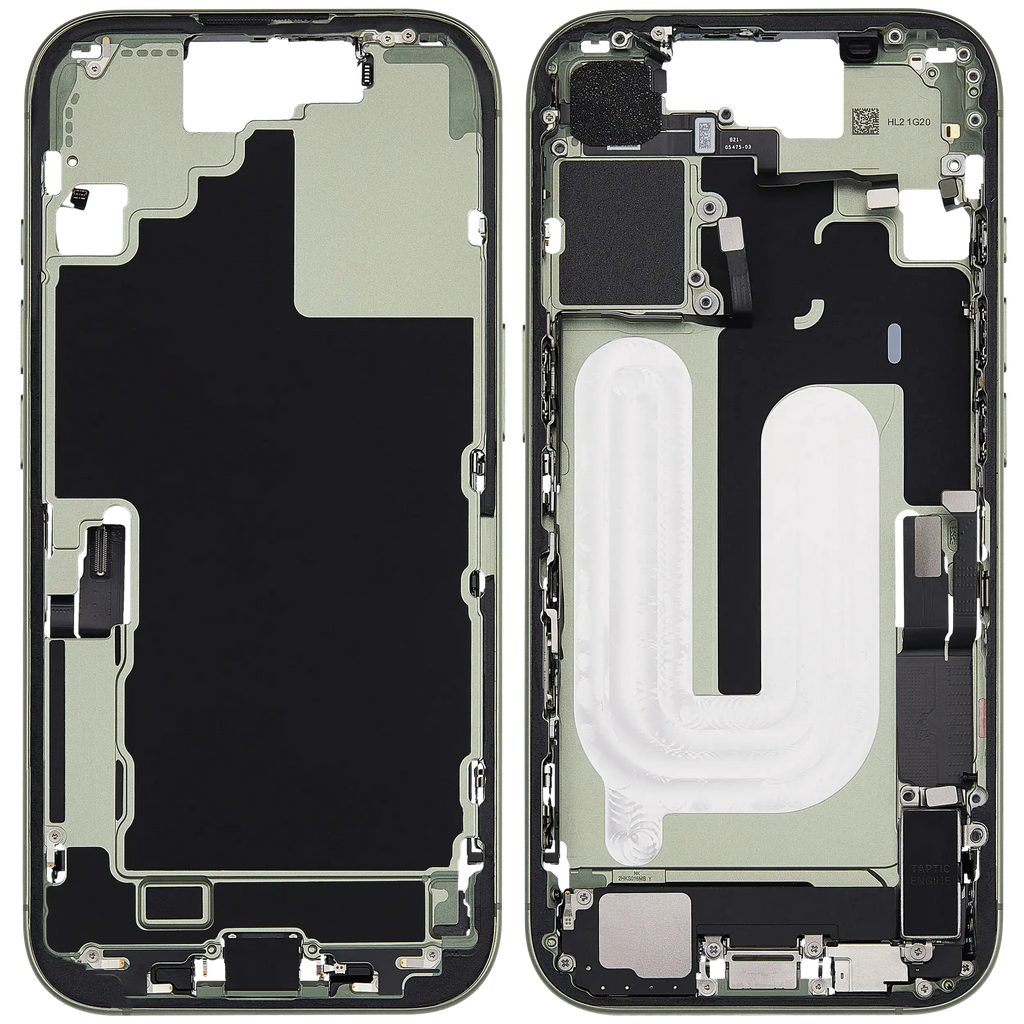 Midframe/Rahmen mit Ladebuchse Flex & Small Parts für iPhone 17 (EU / Global Version) (gebrauchter OEM-Ausbau, Qualität A) (Sage)