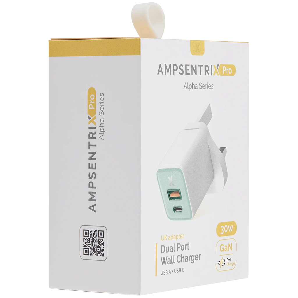 AmpSentrix 30W 2-in-1 USB-C / USB-A Wall Adapter (220V / UK Plug) (Teal)