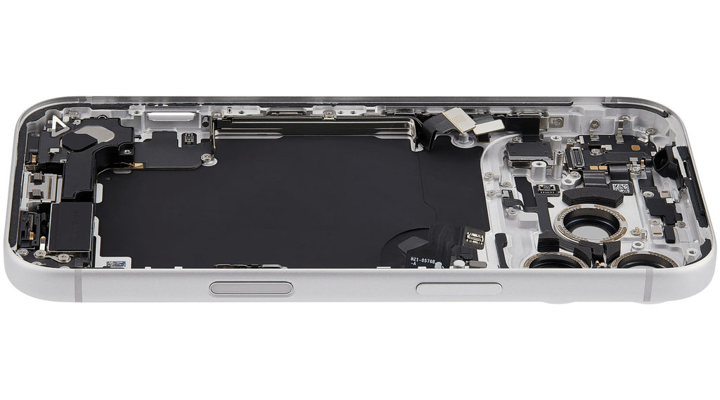 Backcover/Rahmen mit Ladebuchse Flex & Small Parts Compatible für iPhone 17 Pro (EU / Global Version) (gebrauchter OEM-Ausbau, Qualität A) (Silber)