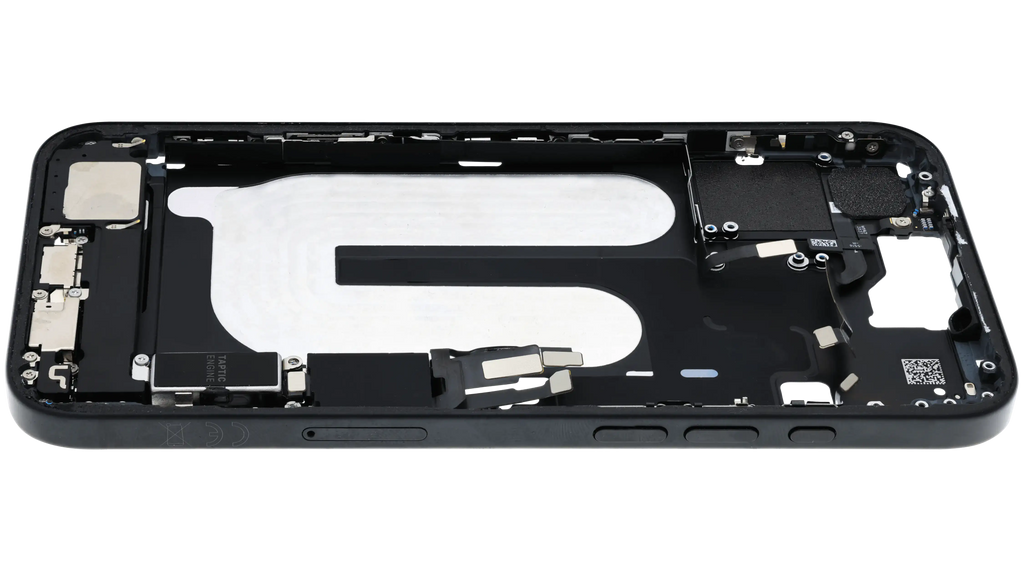 Midframe/Rahmen mit Ladebuchse Flex & Small Parts für iPhone 16 Plus (EU / Global Version) (gebrauchter OEM-Ausbau, Qualität A) (Schwarz)