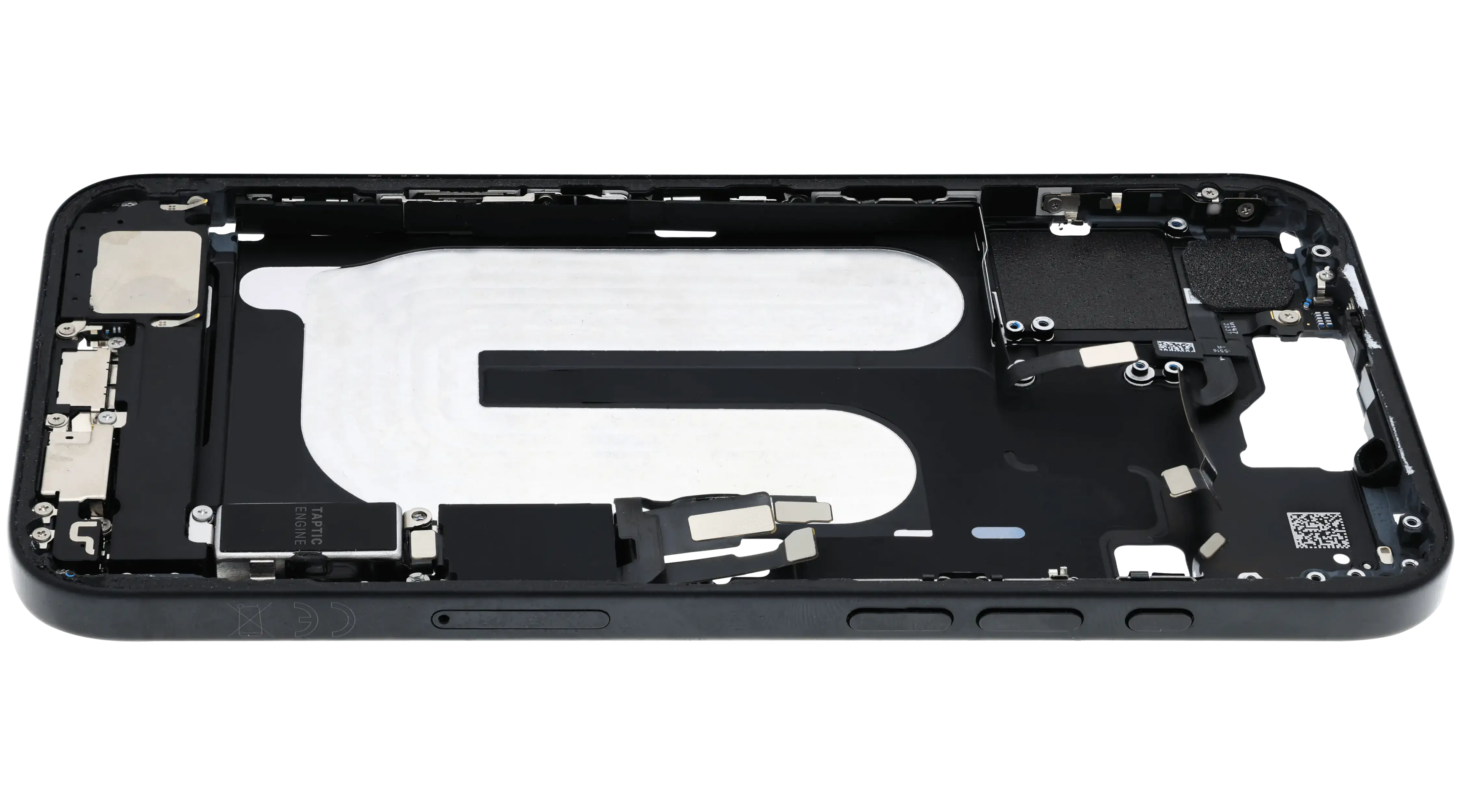 Midframe/Rahmen mit Ladebuchse Flex & Small Parts für iPhone 16 Plus (EU / Global Version) (gebrauchter OEM-Ausbau, Qualität A) (Schwarz)